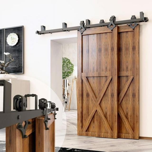 Homacer Black Rustic Diamond Design Double Track Bypass Barn Door Hardware Kit For Two Use( Door Not Included)
