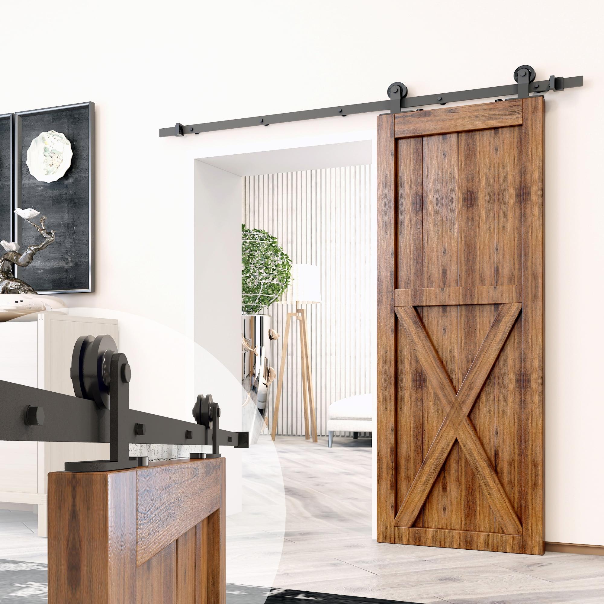 Homacer Black Rustic Sliding Barn Door Hardware Kit, for One/Single Door, 13ft Long Flat Track, T-Shape Design Roller, Heavy Duty, for Interior & Exterior Use