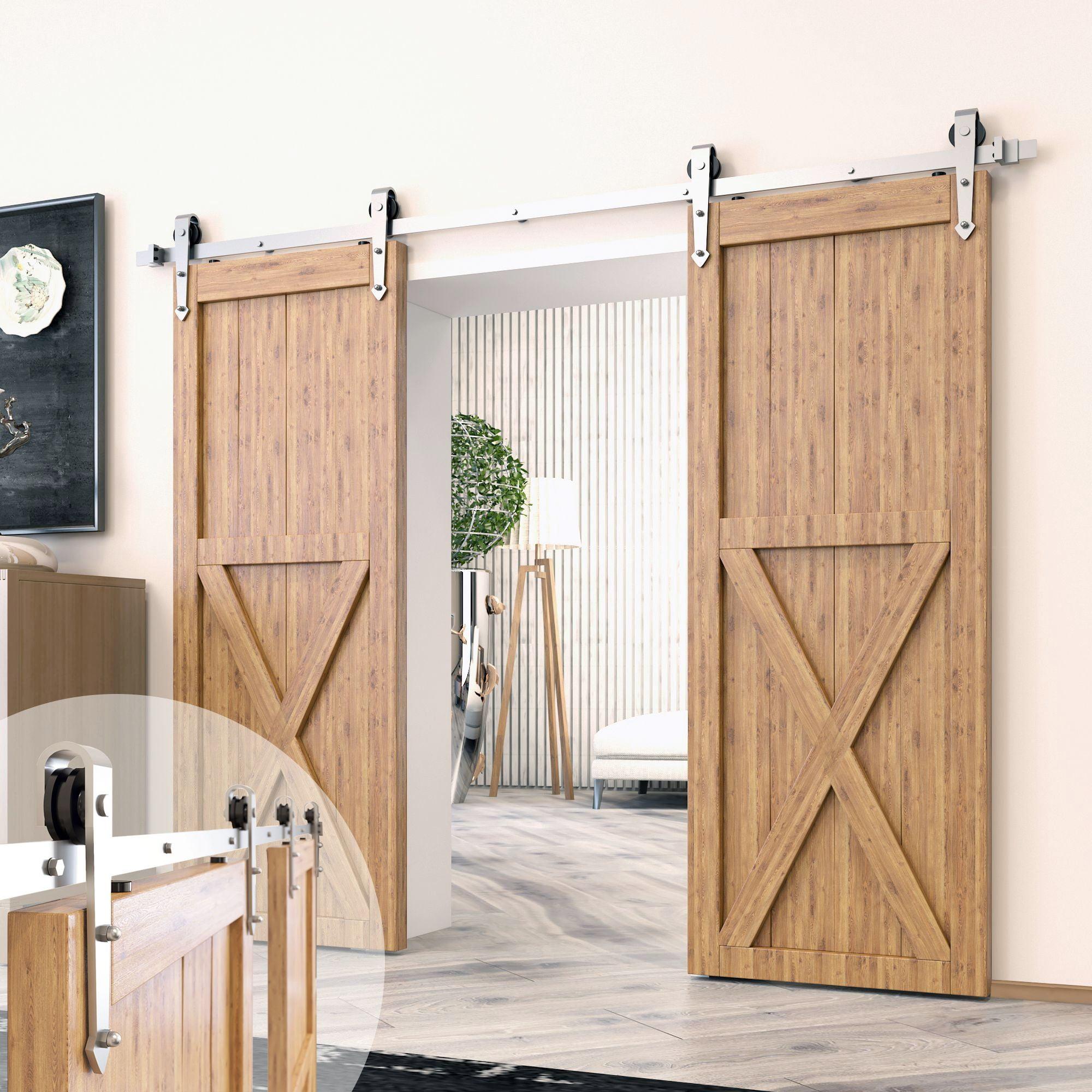 Homacer Brushed Nickel Arrow Design Non-Bypass Single Track Two Door Hardware Kit( Door Not Included)