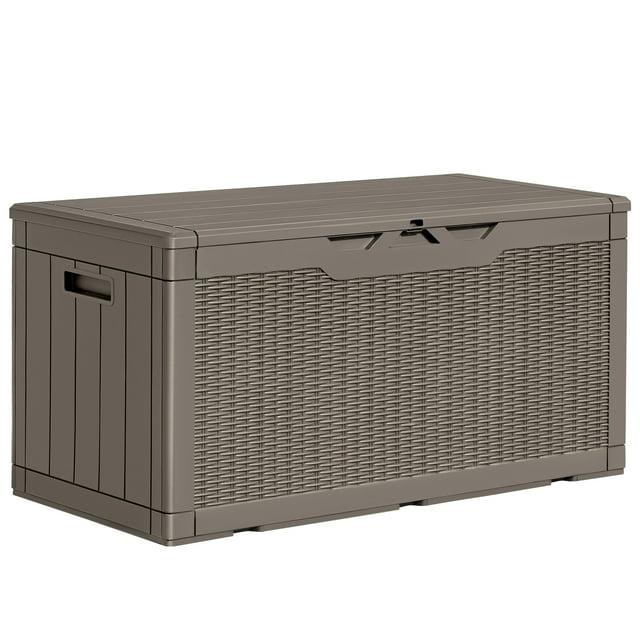 Homall 100 Gallon Outdoor Box Deck Plastic Resin Storage Box, Brown