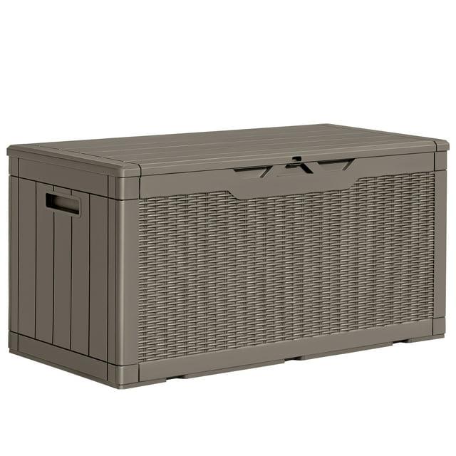 Homall 100 Gallon Outdoor Box Deck Plastic Resin Storage Box, Brown