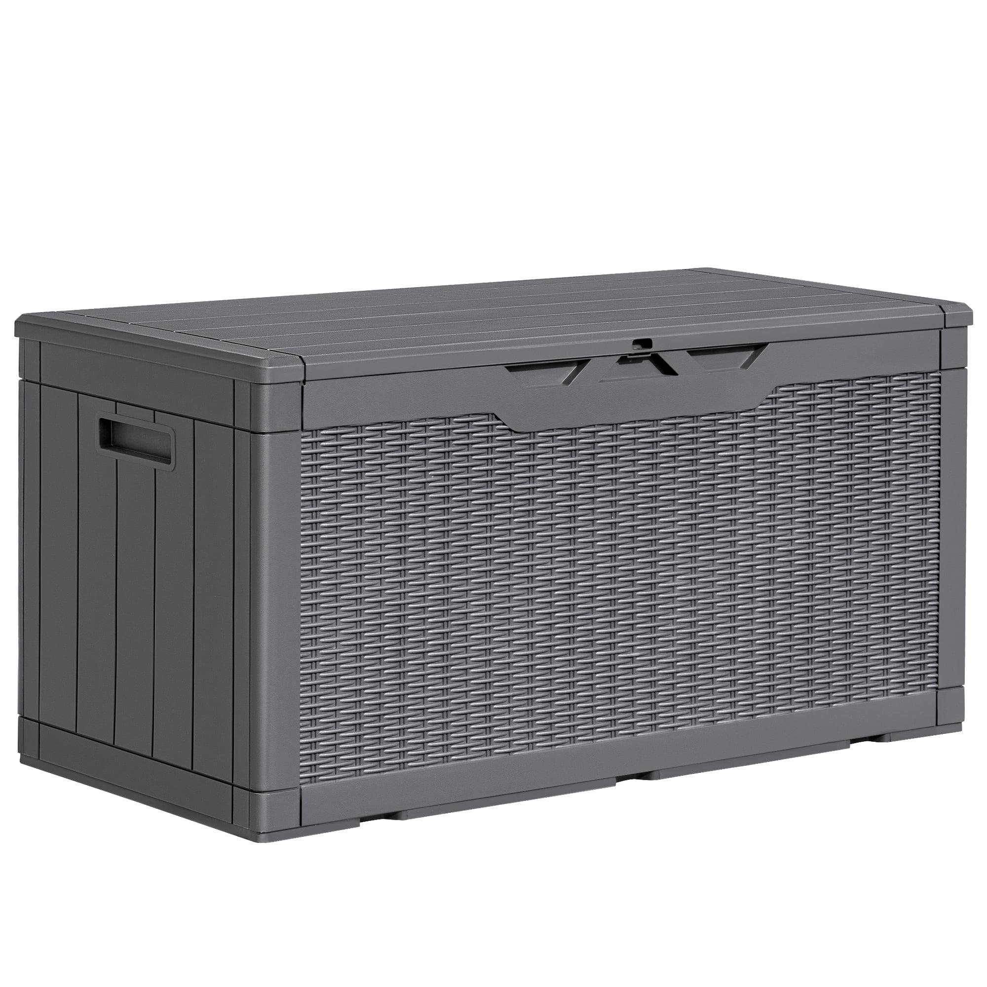 Homall 100 Gallon Outdoor Box Deck Plastic Resin Storage Box, Gray