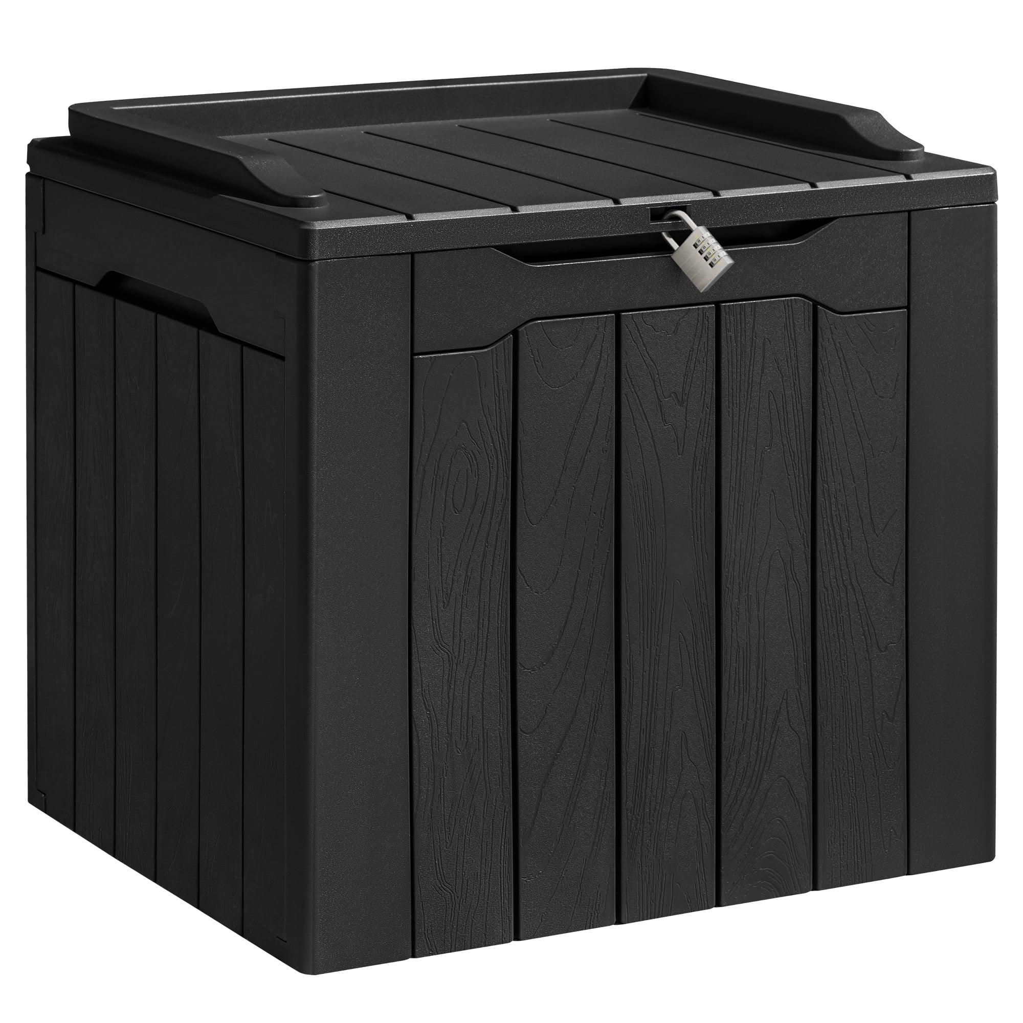 Black Lockable Resin Outdoor Deck Box with Seat, 31 Gallon