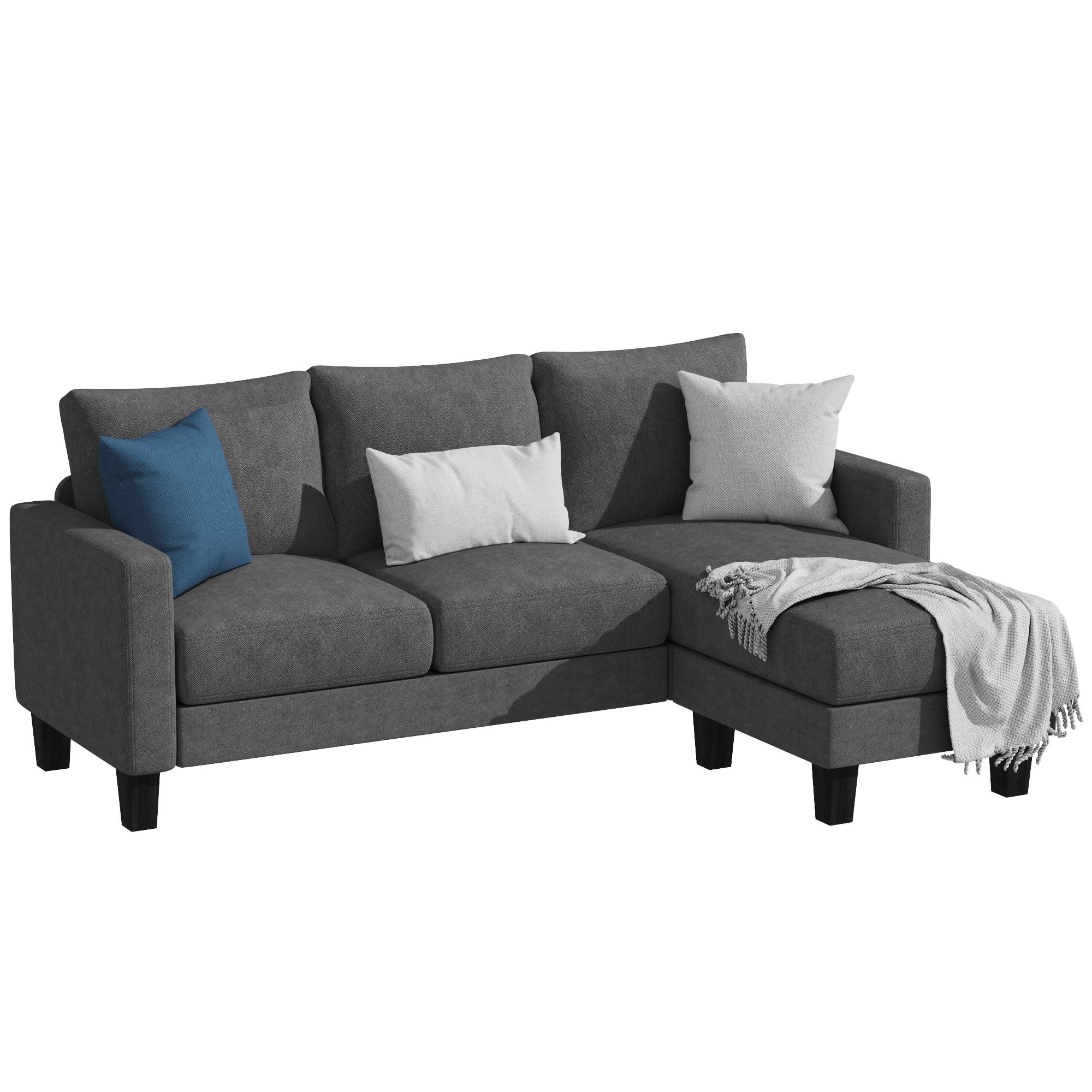 LACOO L-Shaped Sofa, Linen Fabric Couch with Reversible Chaise - Dark Gray