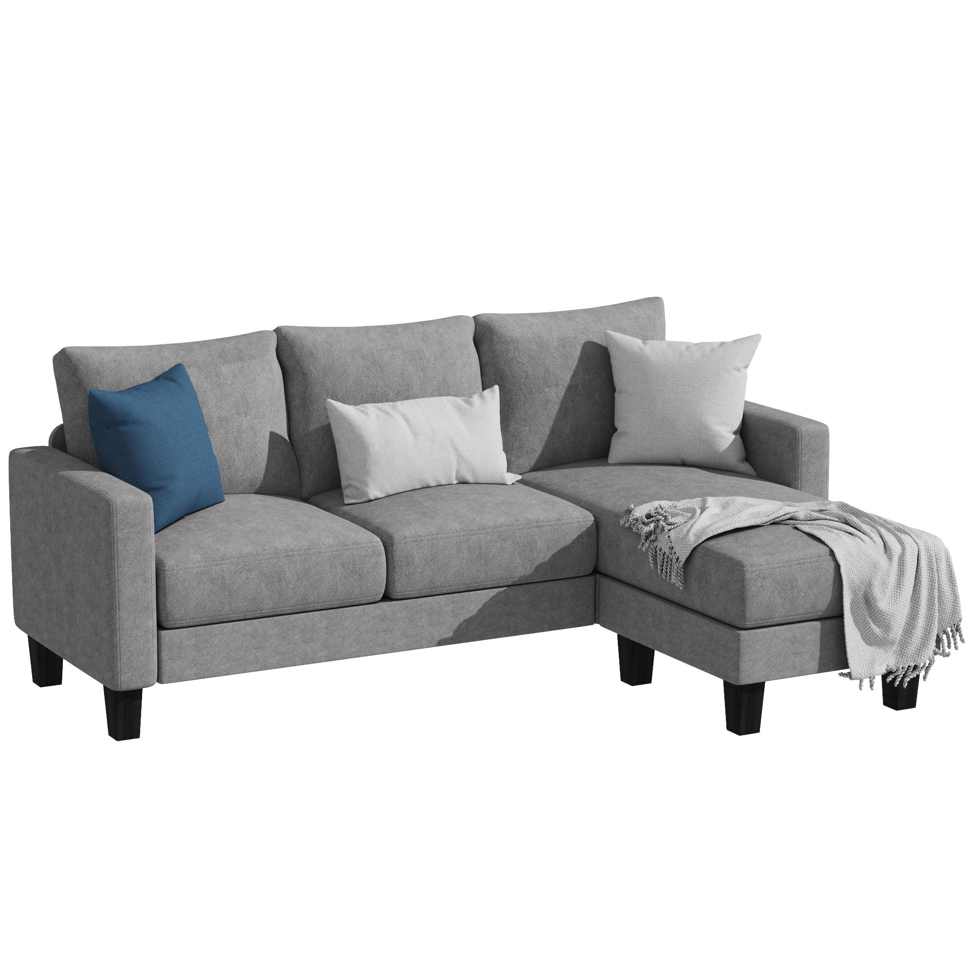 LACOO L-Shaped Sofa, Linen Fabric Couch with Reversible Chaise - Light Gray