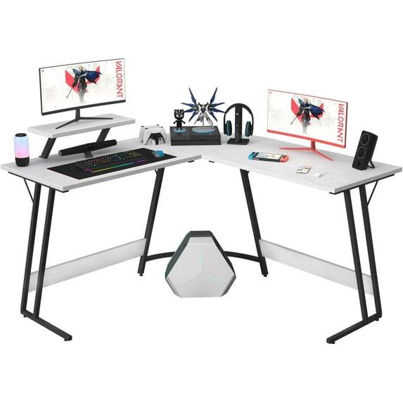 CL.HPAHKL L Shaped Desk Corner Gaming Desk Table with Large Monitor Riser Stand Computer Desk with Large Desktop Studying and Working and Gaming for Home and Work Place（ White 51 Inch ）
