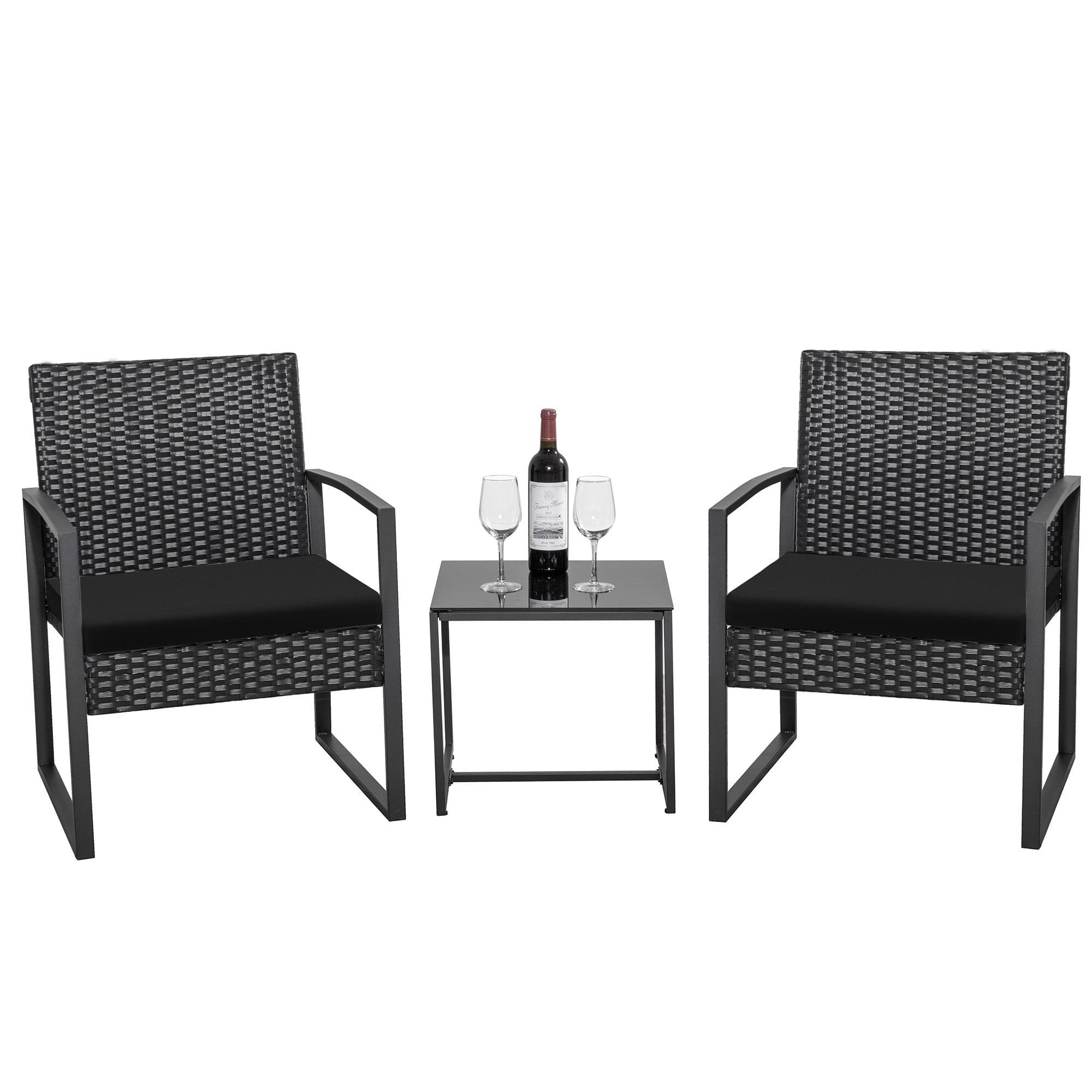 Homall 3-Piece Casual Bistro Set with Wicker Chairs and Coffee Table for Patio Furniture, Black