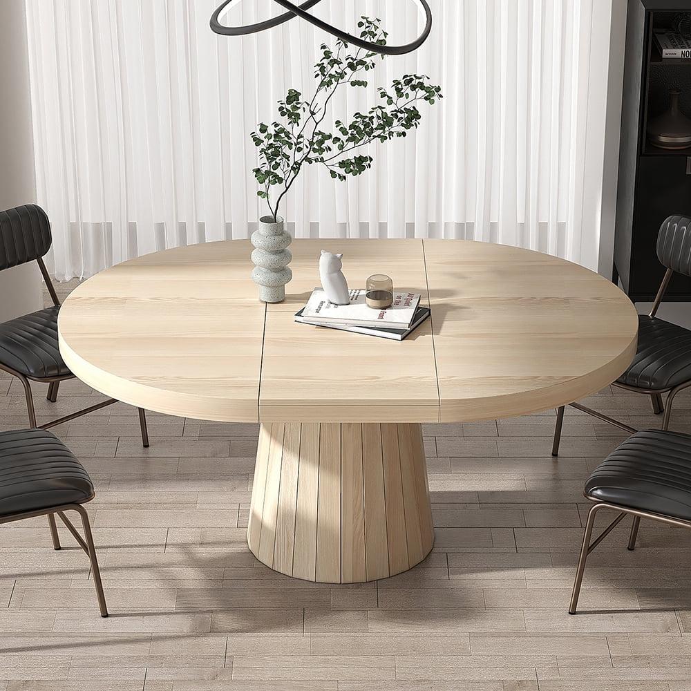 Whitewash Solid Wood Extendable Round Dining Table for 6