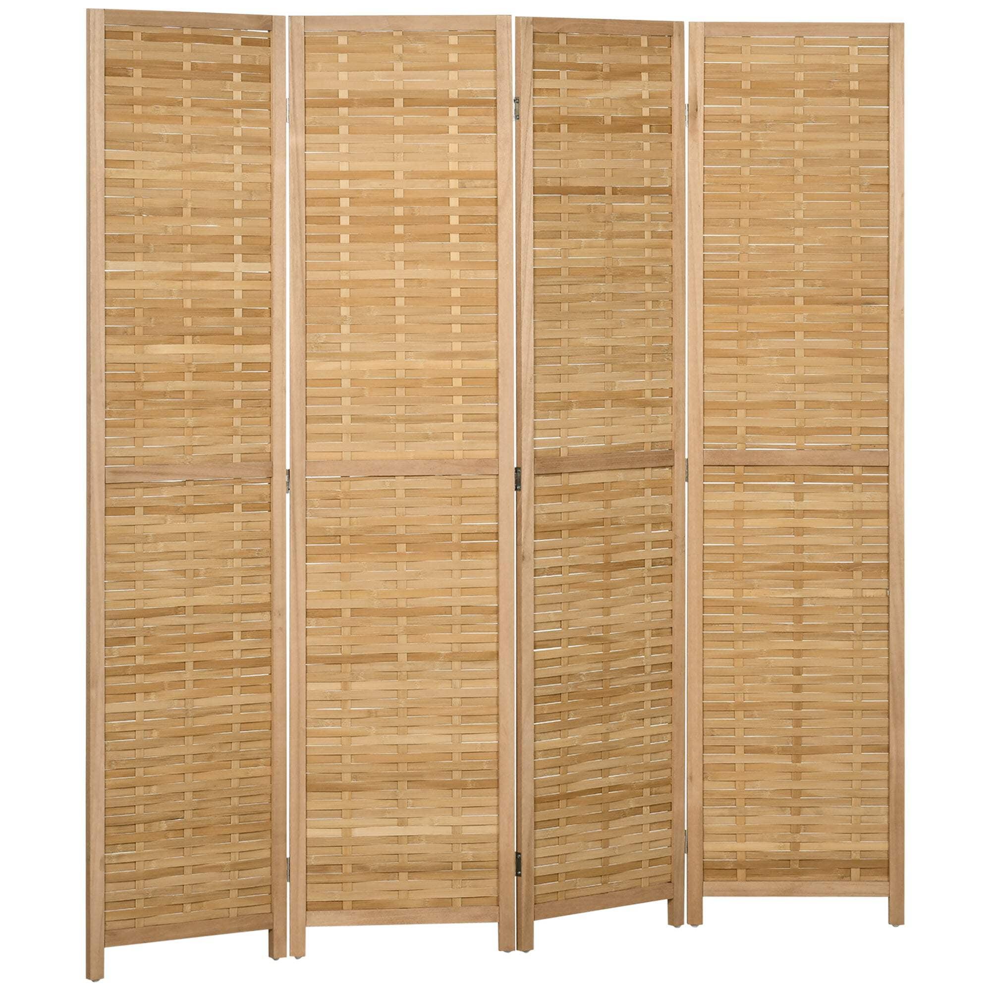 Natural Bamboo 4-Panel Hand-Woven Folding Privacy Screen