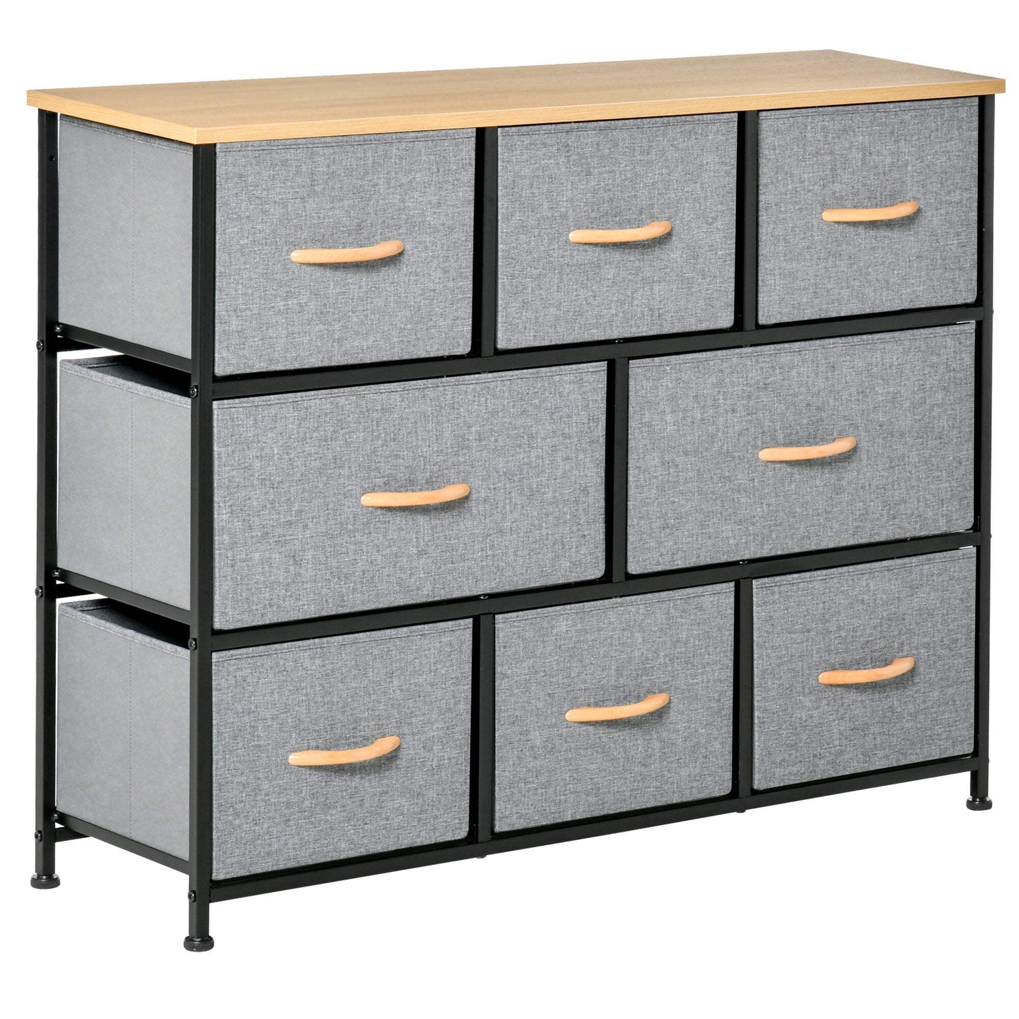 Light Grey 8-Drawer Fabric Storage Chest with Wood Top