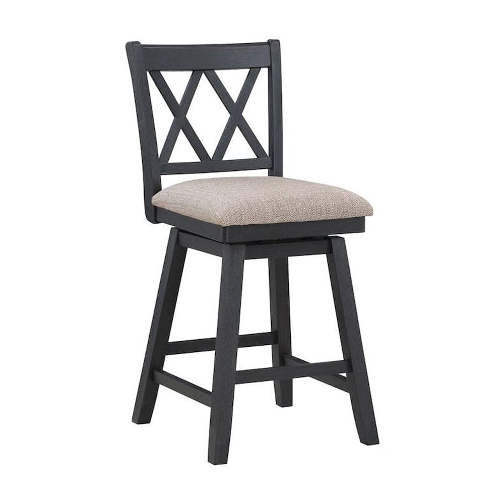 Home 2 Office 24" Brookline Xx Back Swivel Counter Height Barstool Distressed Black: Upholstered, Wood Frame, Footrest