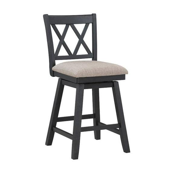 Home 2 Office 24" Brookline Xx Back Swivel Counter Height Barstool Distressed Black: Upholstered, Wood Frame, Footrest