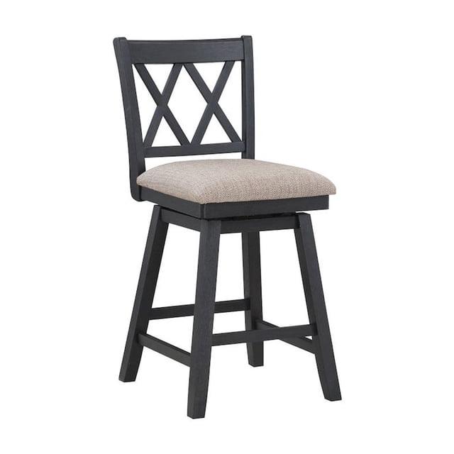 Home 2 Office 24" Brookline Xx Back Swivel Counter Height Barstool Distressed Black: Upholstered, Wood Frame, Footrest