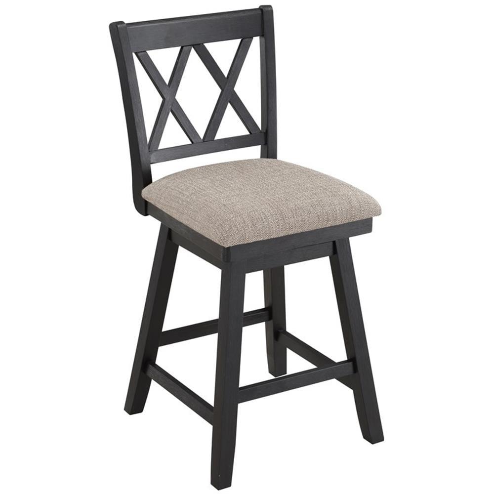 Home 2 Office 24" Brookline Xx Back Swivel Counter Height Barstool Distressed Black: Upholstered, Wood Frame, Footrest