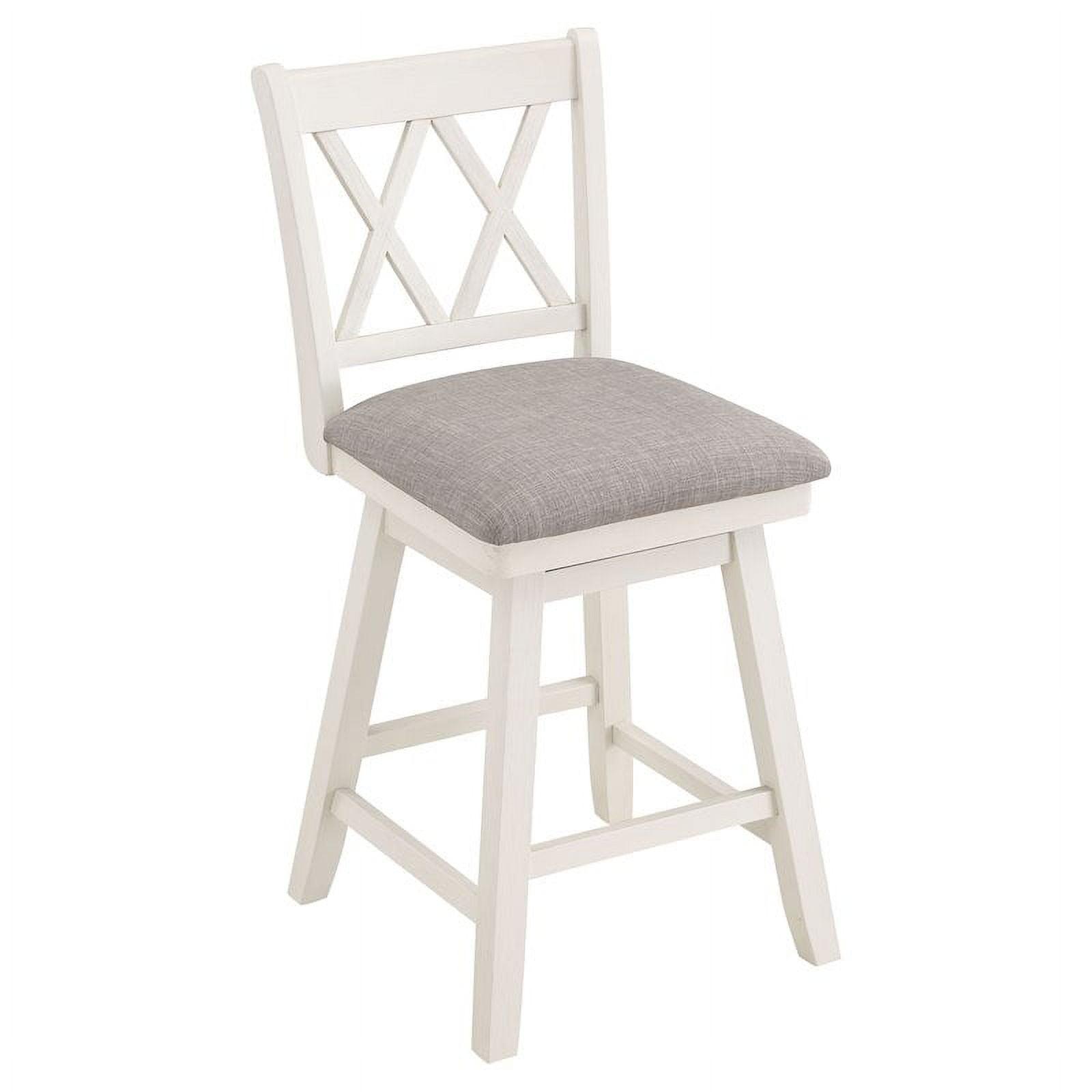 24" Cream Wood Swivel Counter Stool with Gray Cushion