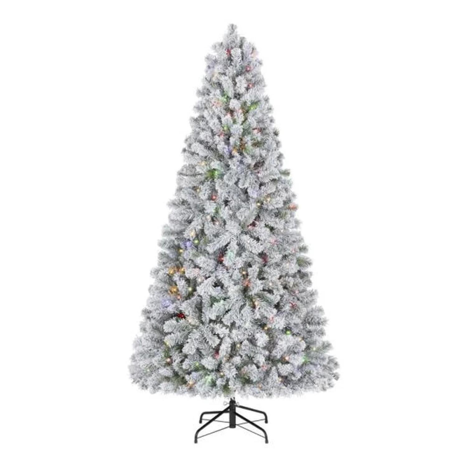 6.5 Ft Pre-Lit Multicolor LED Flocked Pine Christmas Tree