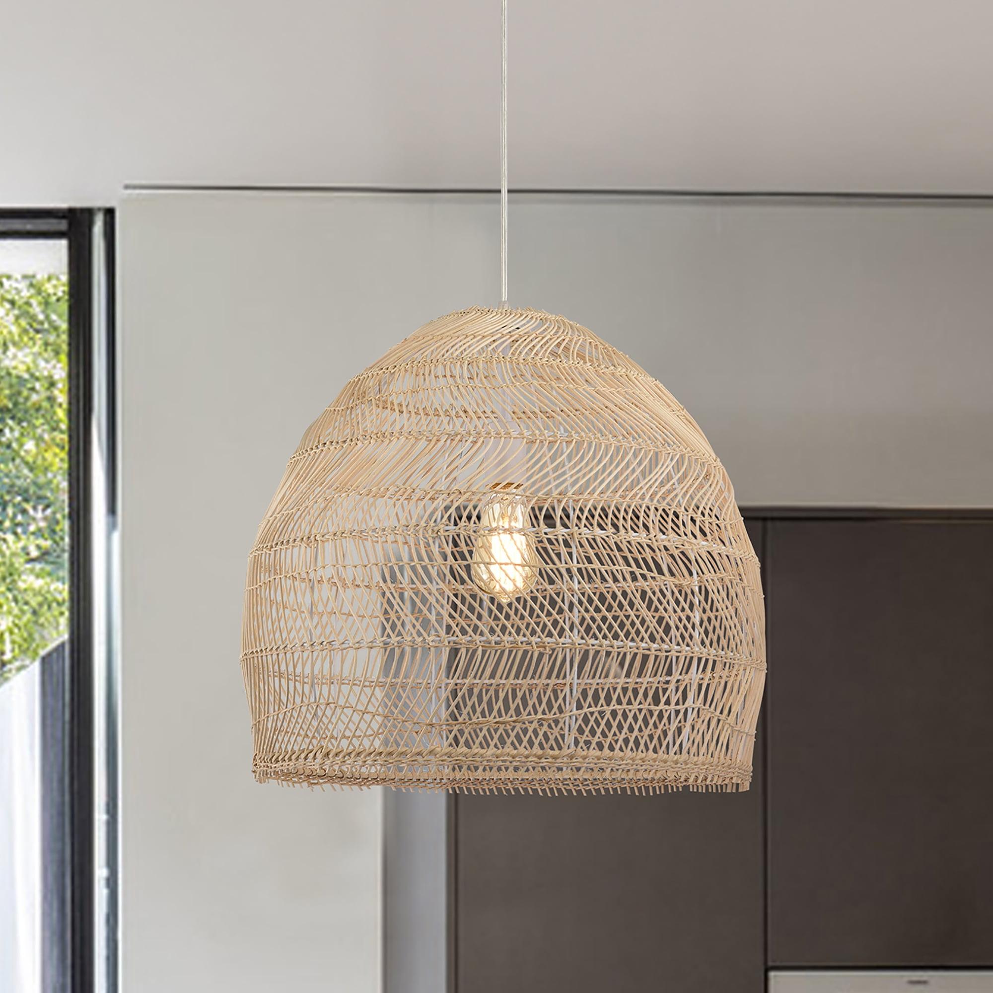 Home Accessories Blanc Cream 1-Light Rattan Dome Basket Pendant Light
