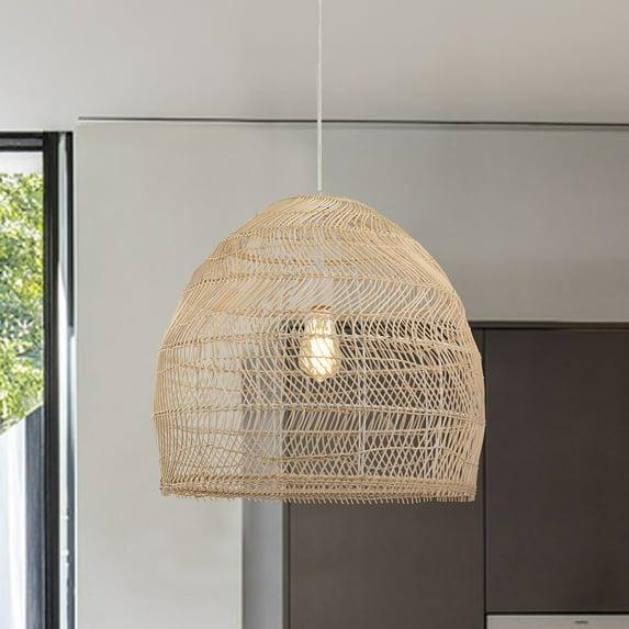 Home Accessories Blanc Cream 1-Light Rattan Dome Basket Pendant Light
