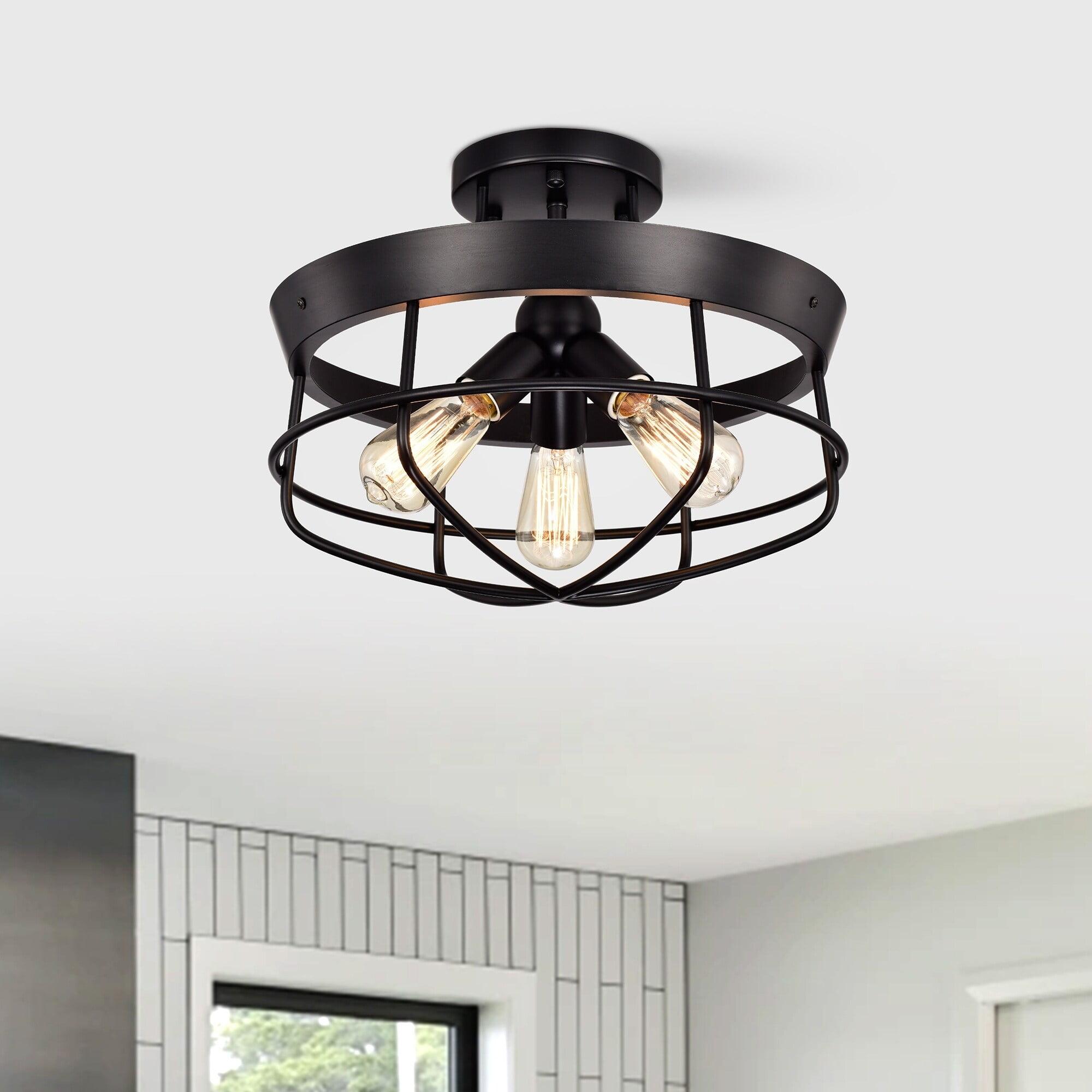 Matte Black Metal Industrial Semi-Flush Mount Light