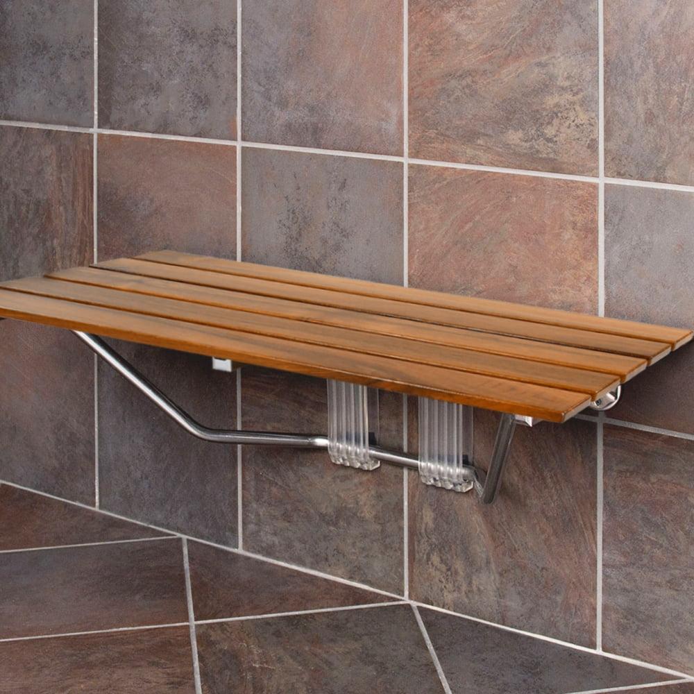 Teak Wood Folding Wall Mounted Shower Seat Bench