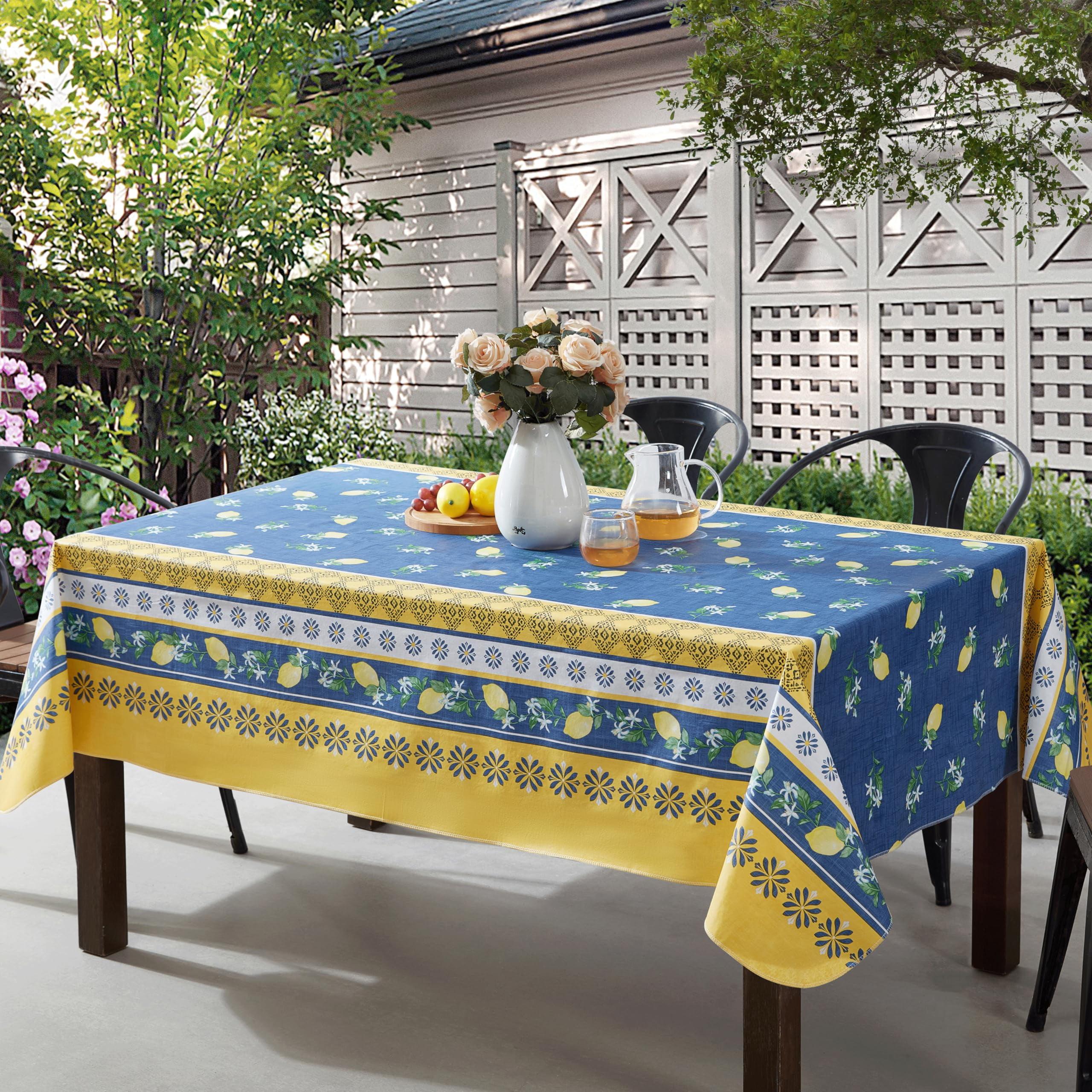 Home Bargains Plus French Country Lemon Grove 60 x 84 Inch Oval Vinyl Tablecloth with Flannel Backing