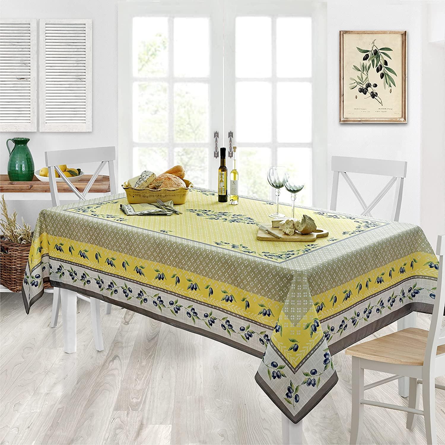 Home Bargains Plus Rectangle Fabric Tablecloth, 60 x 120 inch, Olivier Yellow and Grey Country Olive
