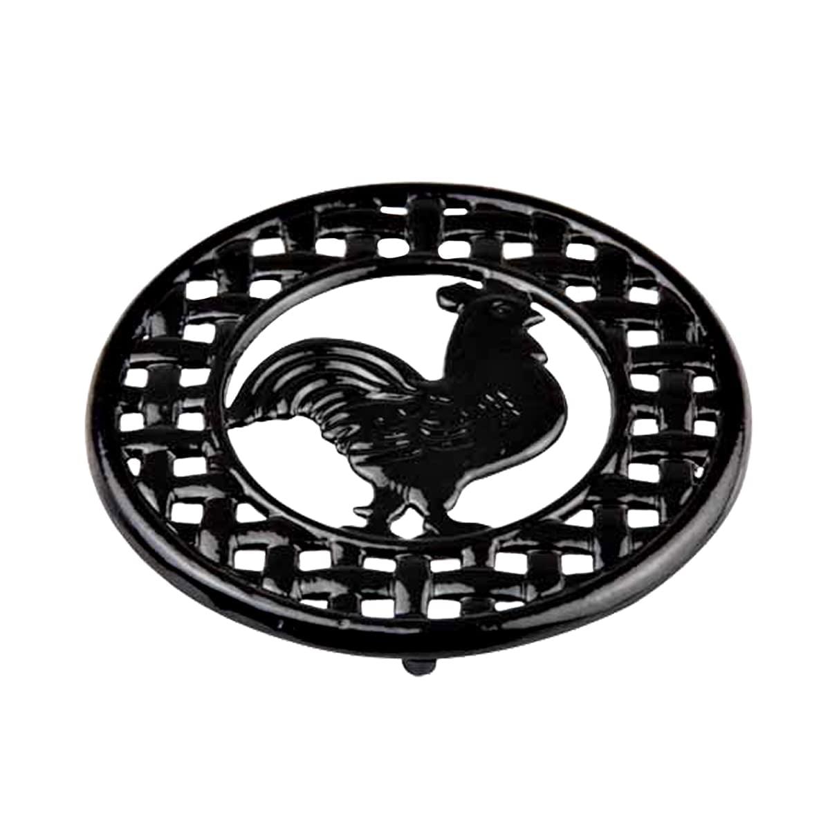 Black Cast Iron Rooster Trivet with Non-Slip Legs