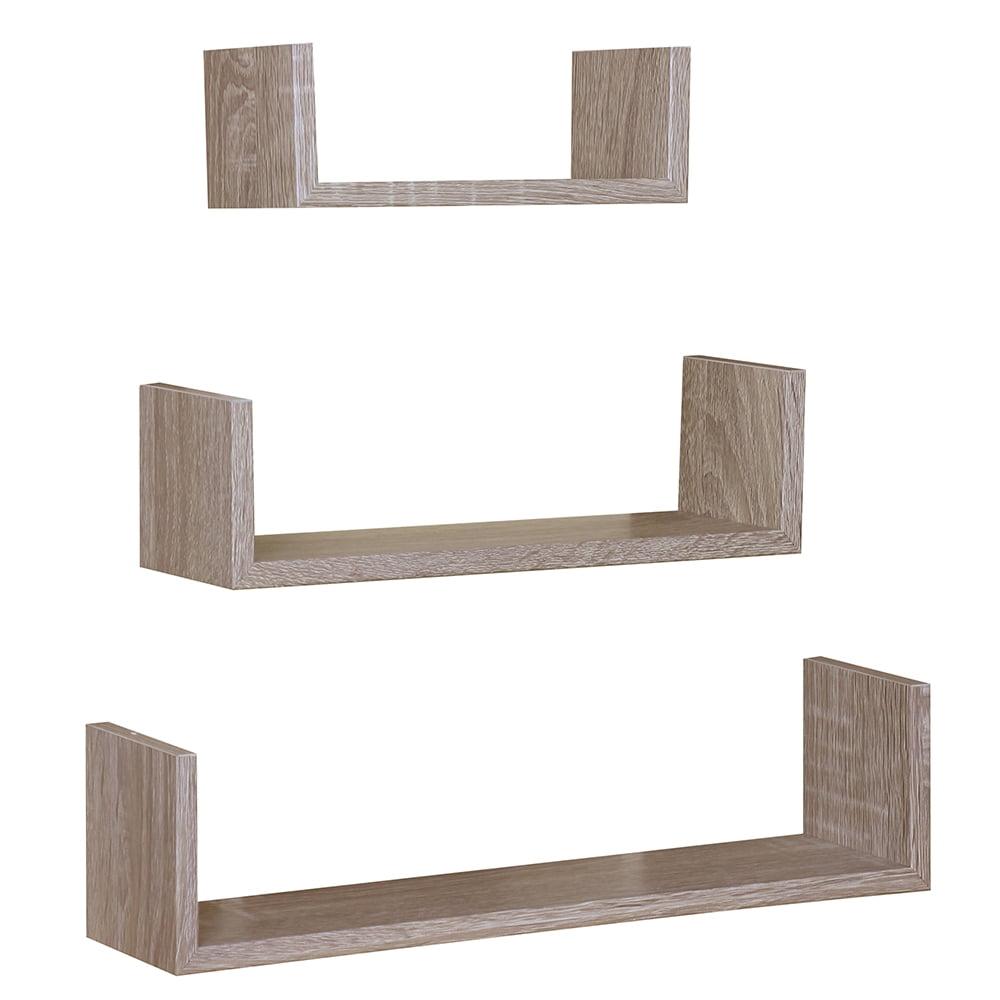 Set of 3 Oak Floating Wood Wall Shelves