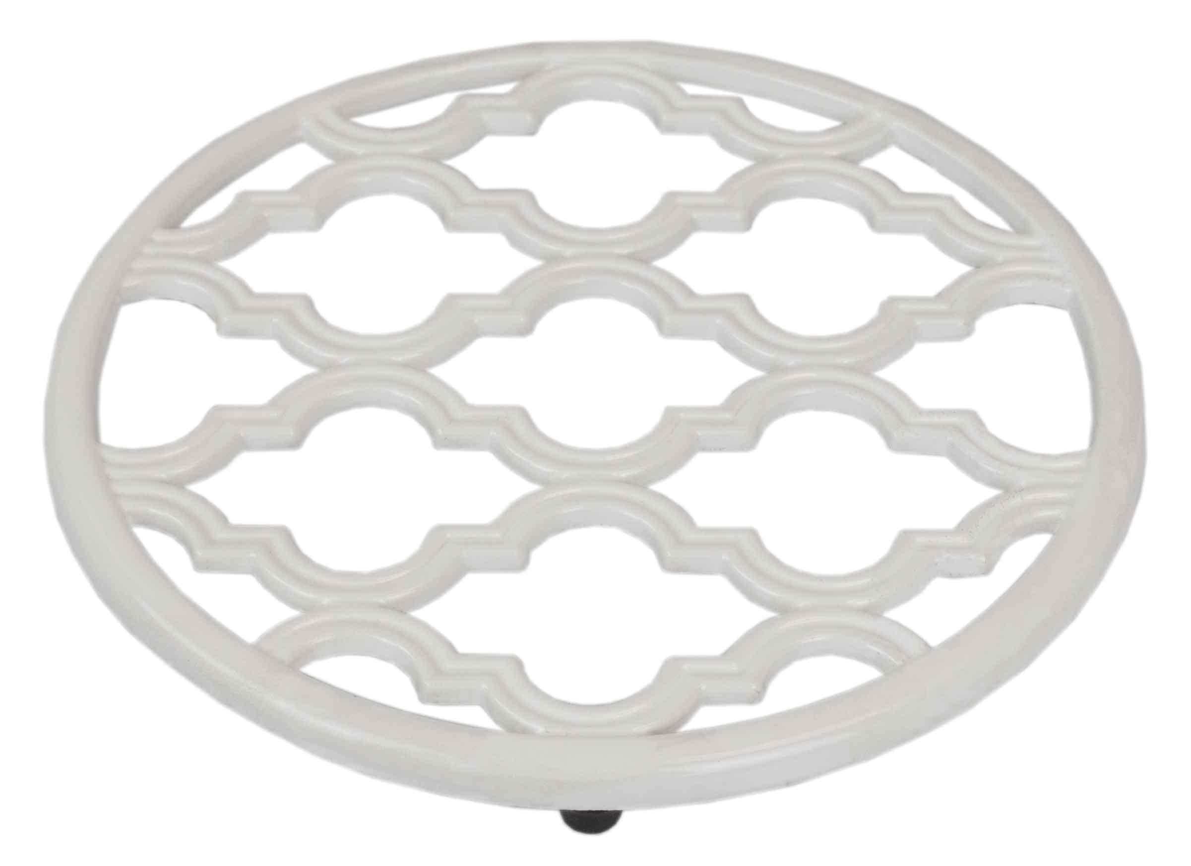 Home Basics Lattice Collection Cast Iron Trivet for Serving Hot Dish, Pot, Pans & Teapot on Kitchen Countertop or Dinning, Table-Heat Resistant (1, White)