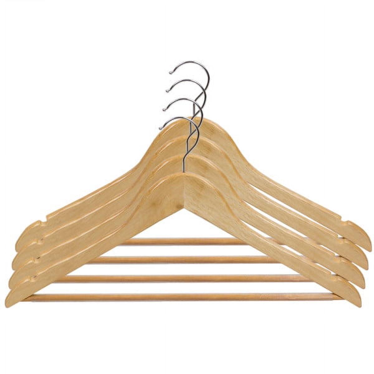 Natural Wood Non-Slip Suit Hangers with Pants Bar, Pack of 5