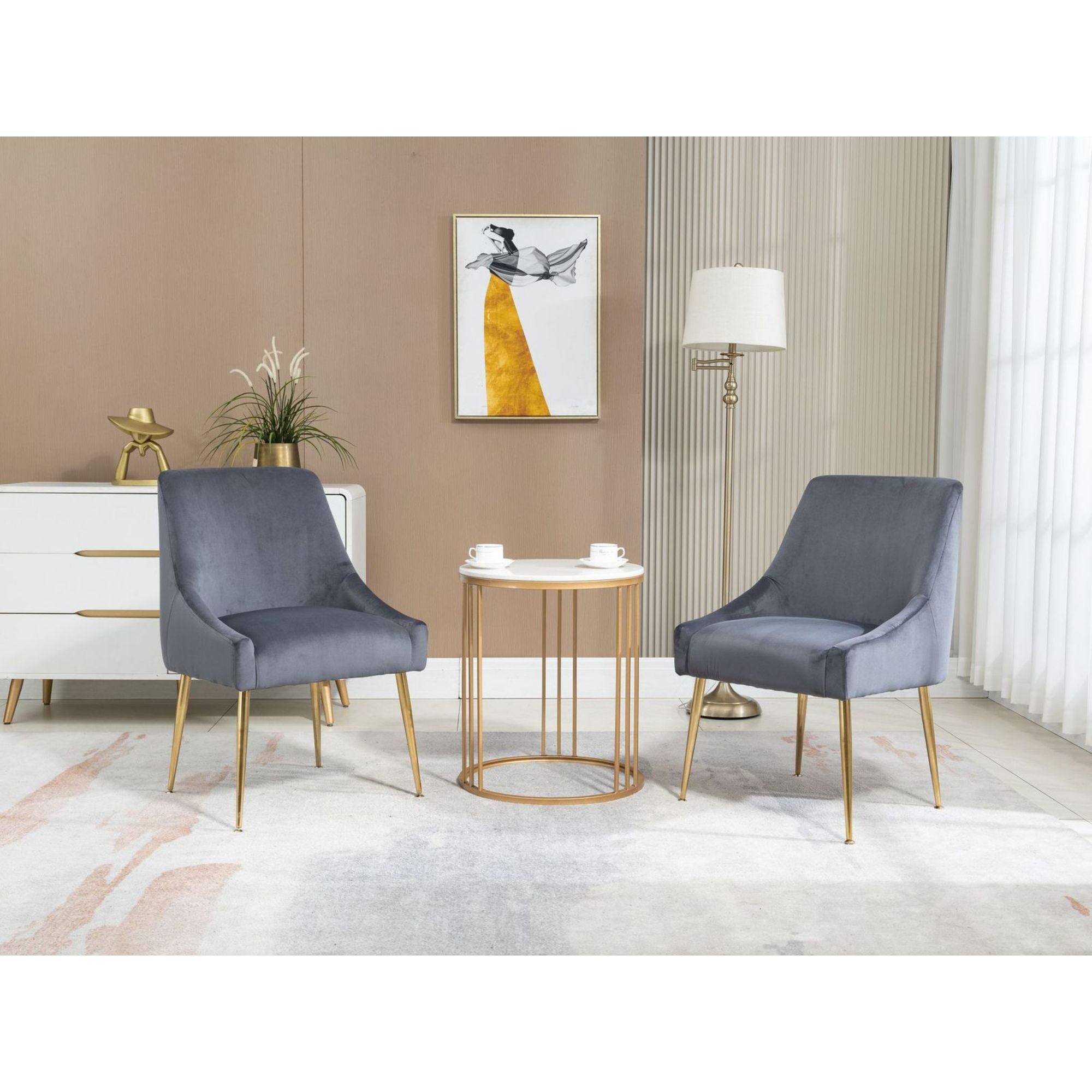 Home Beyond Velvet Upholstered Wing Back Parsons Chair with Golden Plated Legs, Accent Chairs with Contemporary Design for Living Room, Comfortable Armless Padded Chairs, Set of 2, VC-21G, Grey