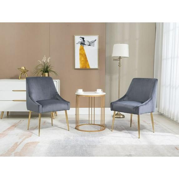 Home Beyond Velvet Upholstered Wing Back Parsons Chair with Golden Plated Legs, Accent Chairs with Contemporary Design for Living Room, Comfortable Armless Padded Chairs, Set of 2, VC-21G, Grey