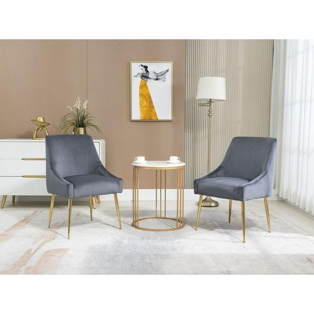 Home Beyond Velvet Upholstered Wing Back Parsons Chair with Golden Plated Legs, Accent Chairs with Contemporary Design for Living Room, Comfortable Armless Padded Chairs, Set of 2, VC-21G, Grey