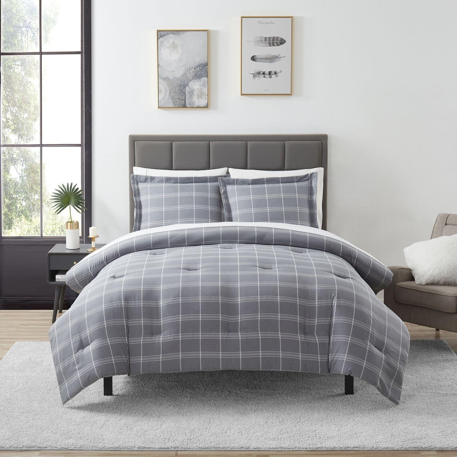 Sweet Home Collection Chambray Weave Plaid Bed in a Bag Comforter & Sheet Set Gray Twin