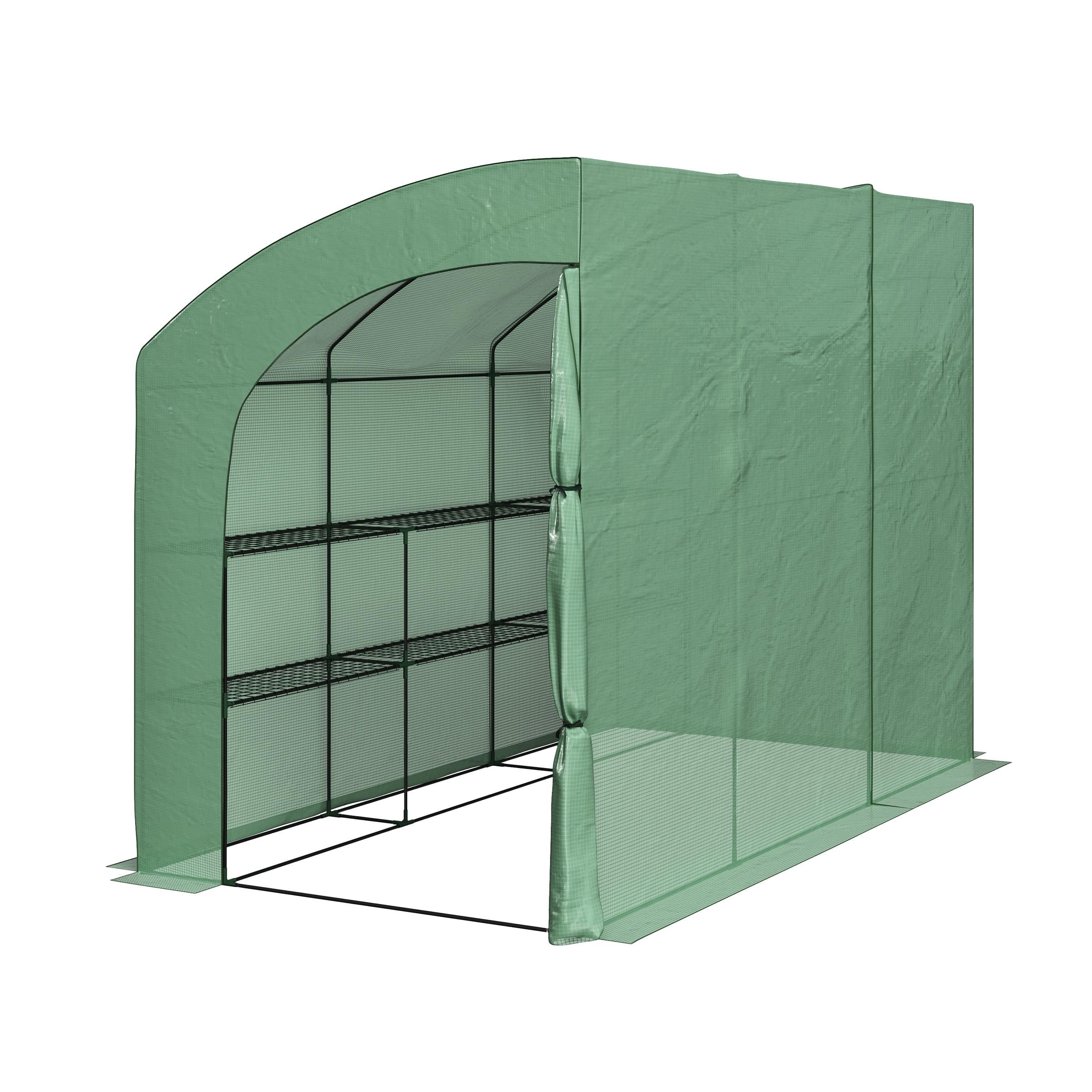 Green 10ft x 5ft x 7ft Lean-To Walk-In Greenhouse with Shelves