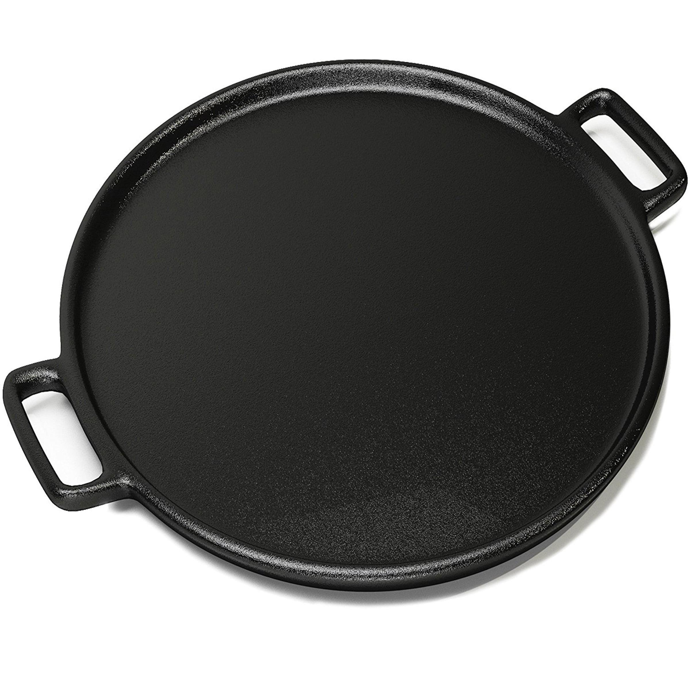 14" Black Cast Iron Round Pizza Pan with Handles