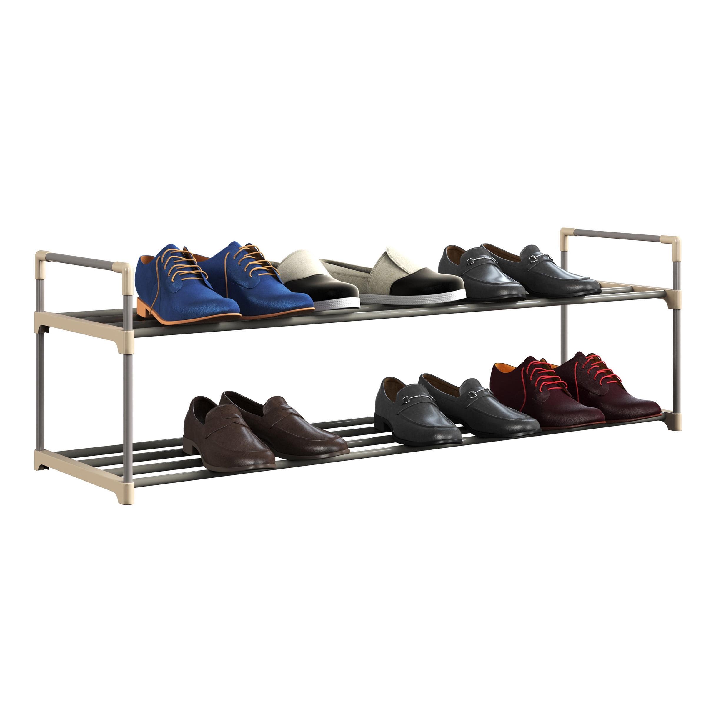 Gray 2-Tier Plastic Shoe Rack Organizer