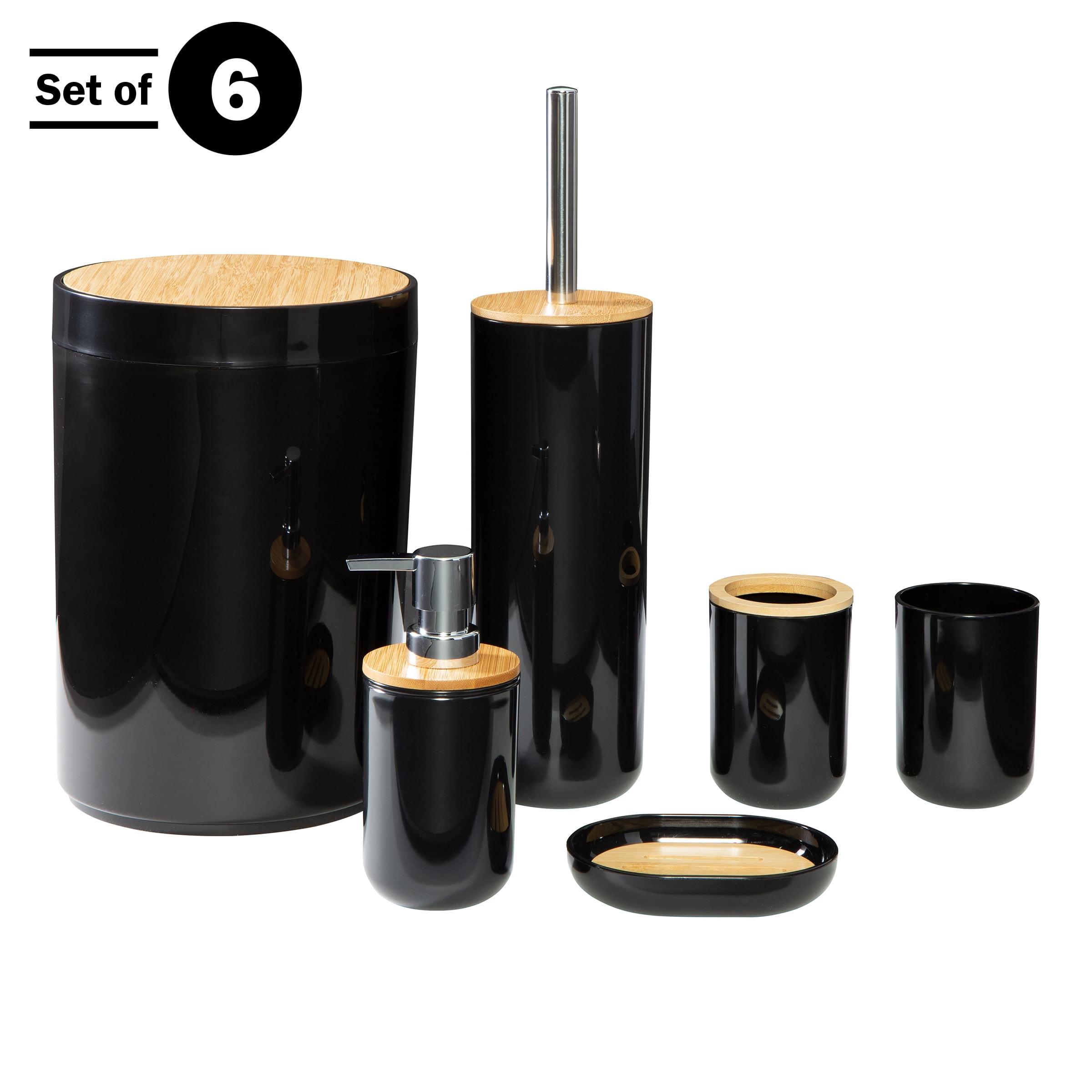 Black and Bamboo 6-Piece Bathroom Accessories Set