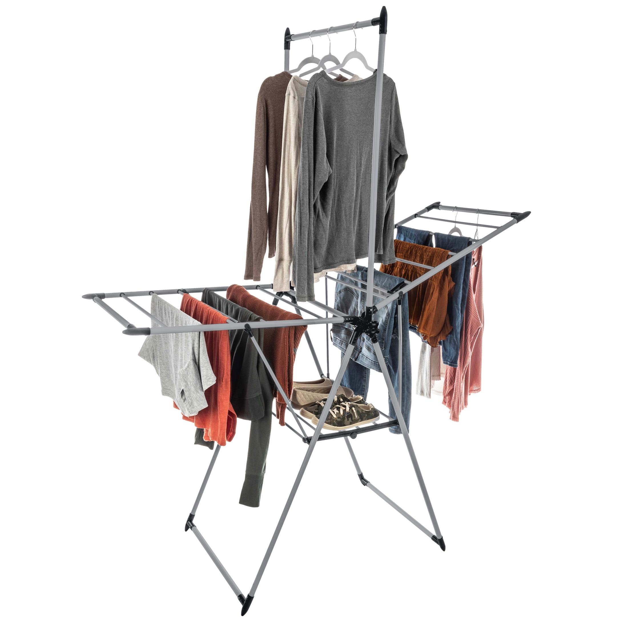 Platinum Foldable Clothes Drying Rack with 24 Rails and Hanging Bar