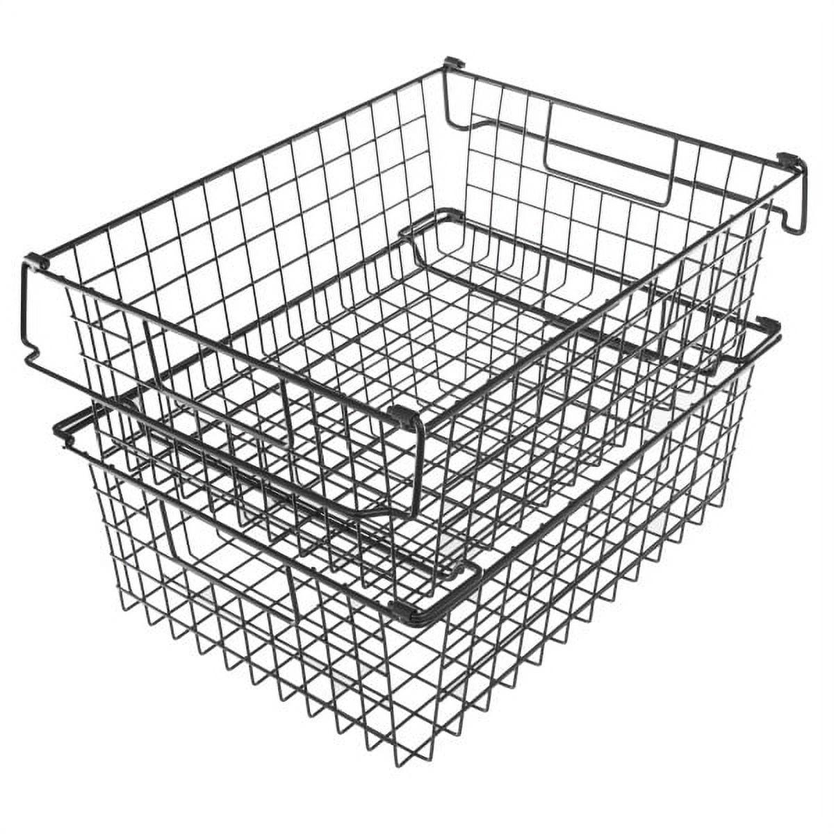 Black Metal Wire Stackable Storage Bins, Set of 2