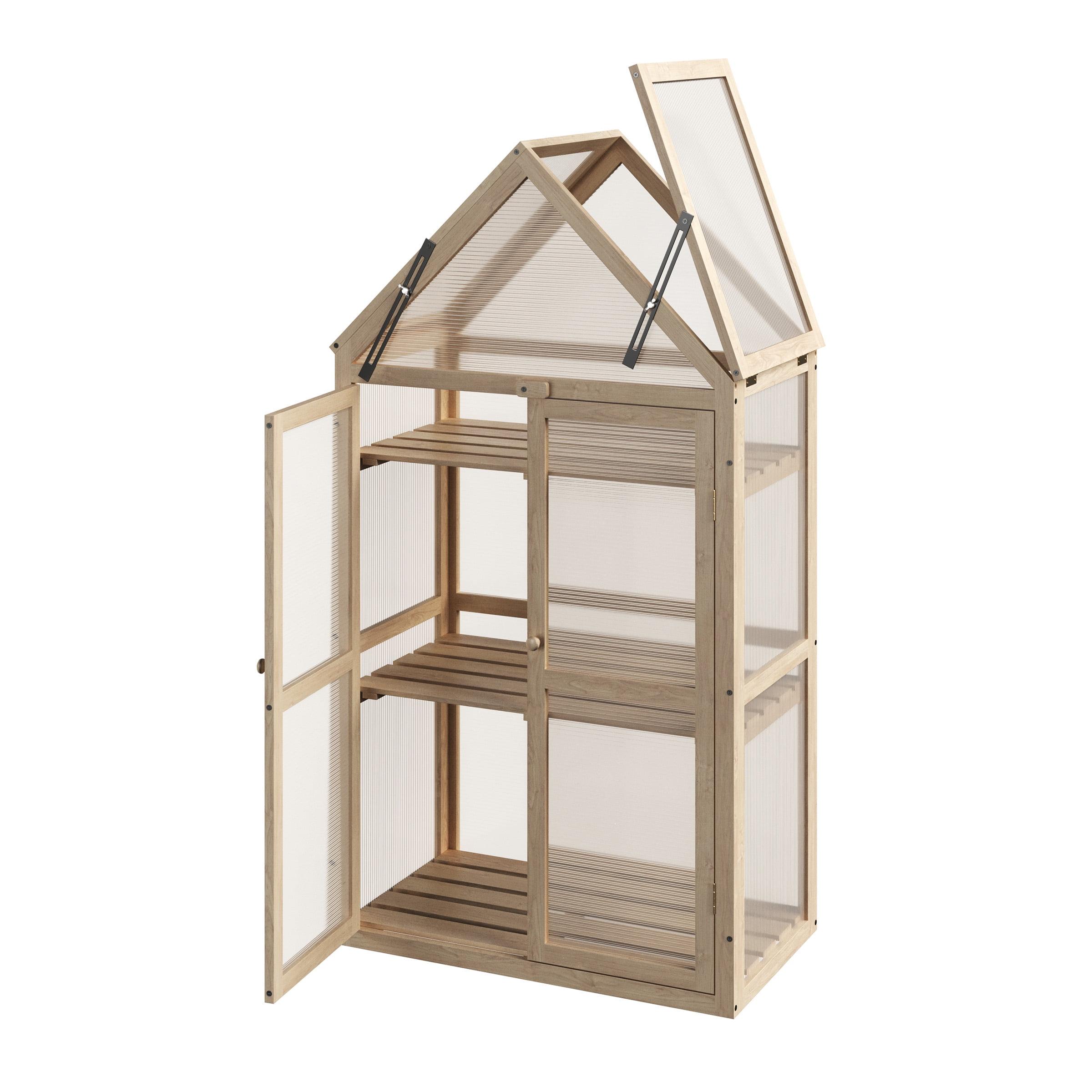 Adjustable Wood Frame Cold Frame Greenhouse with Shelves