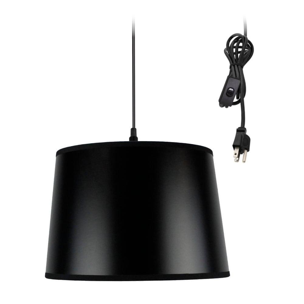 Home Concept Black Swag Plug-in Pendant with Shallow Drum Shade