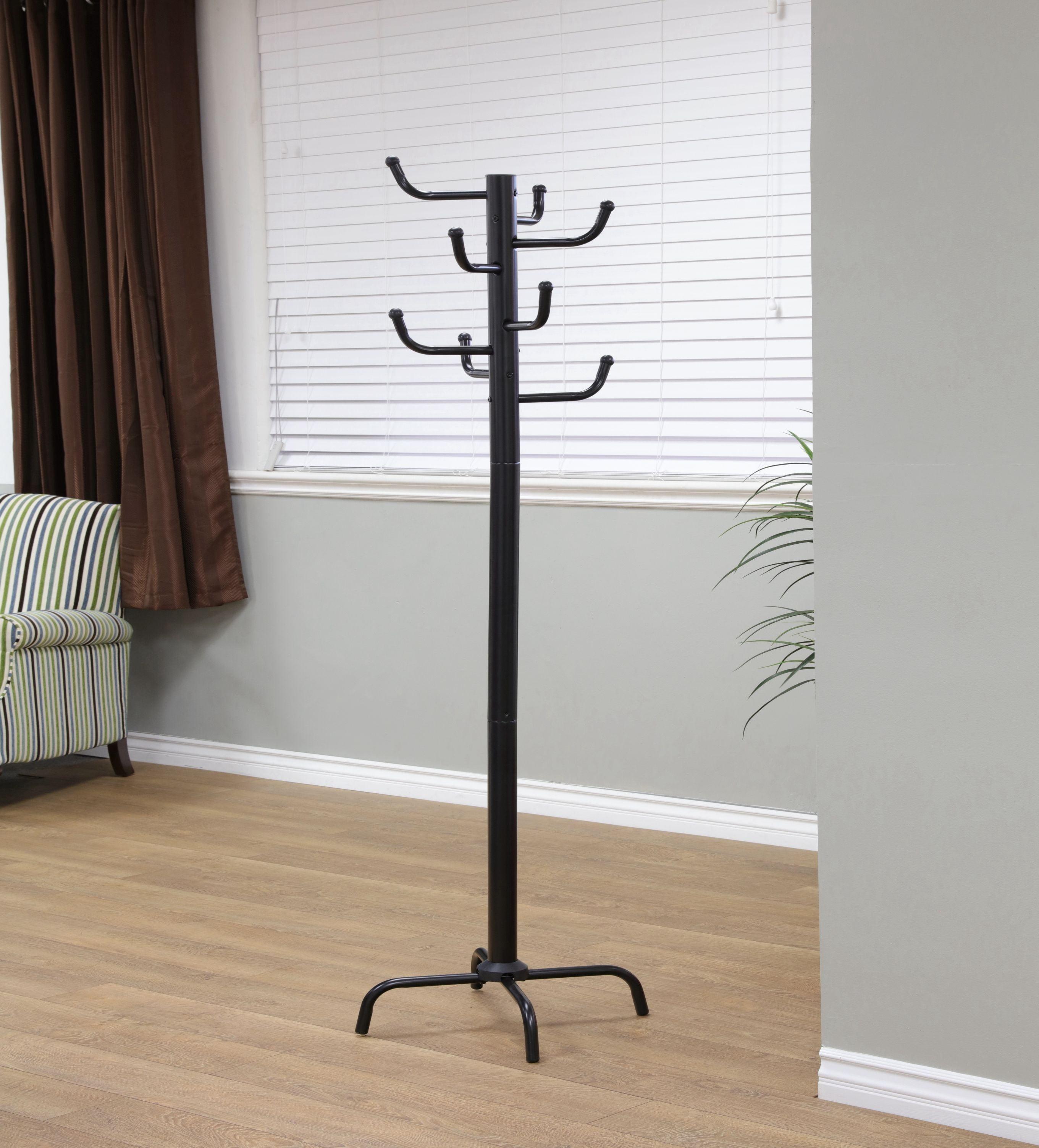 Black Metal 8-Hook Freestanding Coat Rack