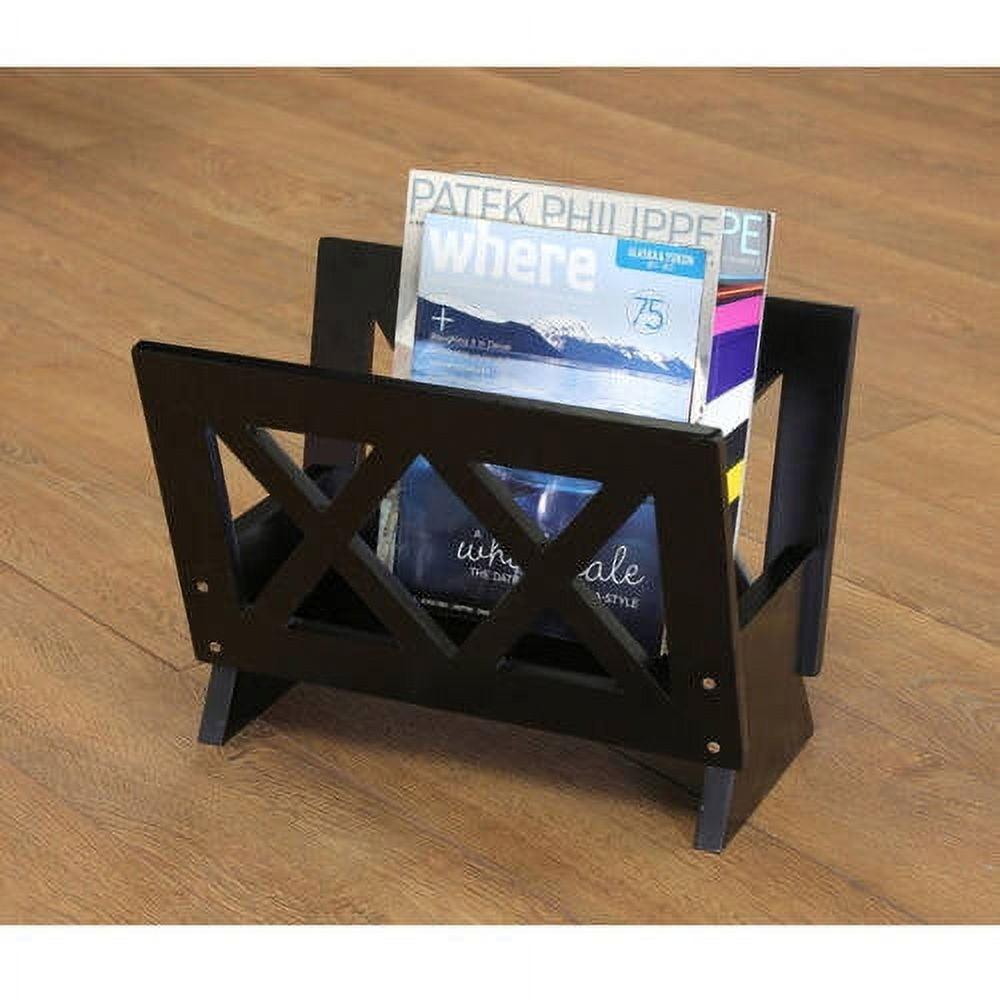 Black Freestanding Contemporary Wood Magazine Rack