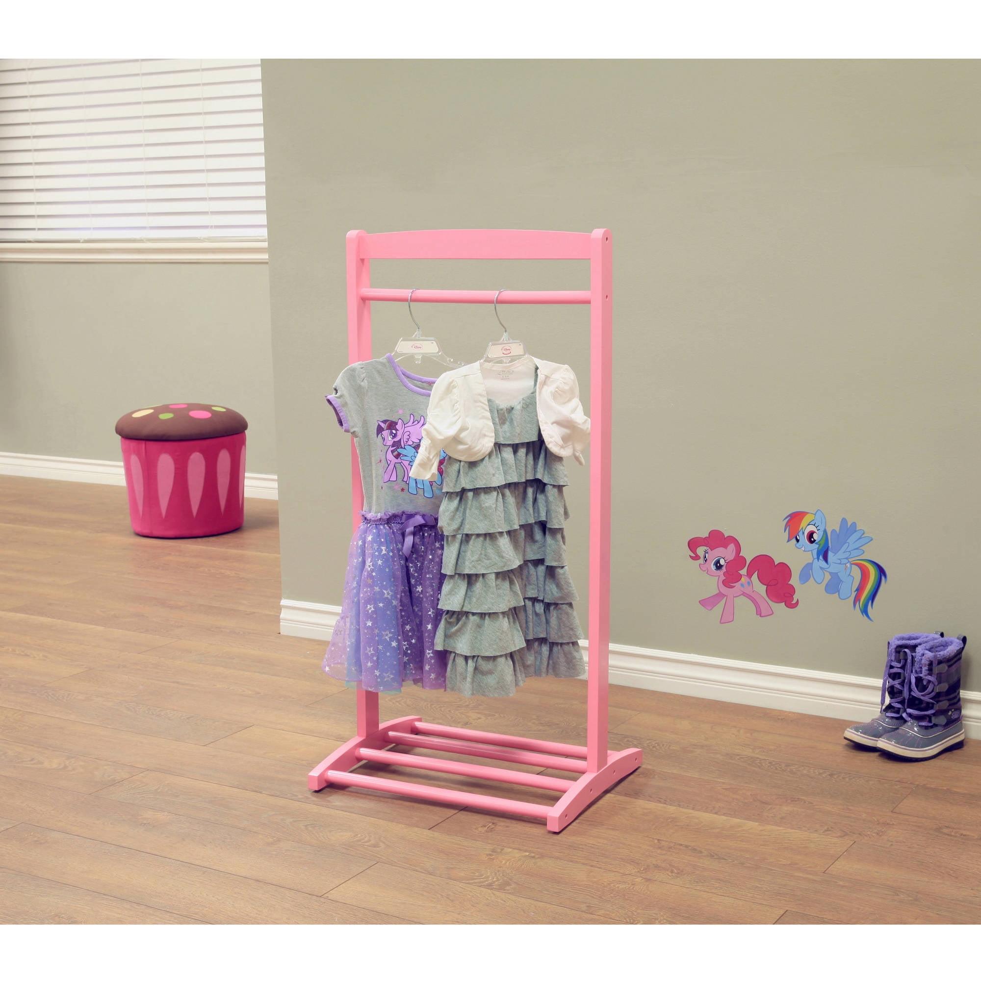 Pink Wooden Kids' Clothes Rack with Shelf