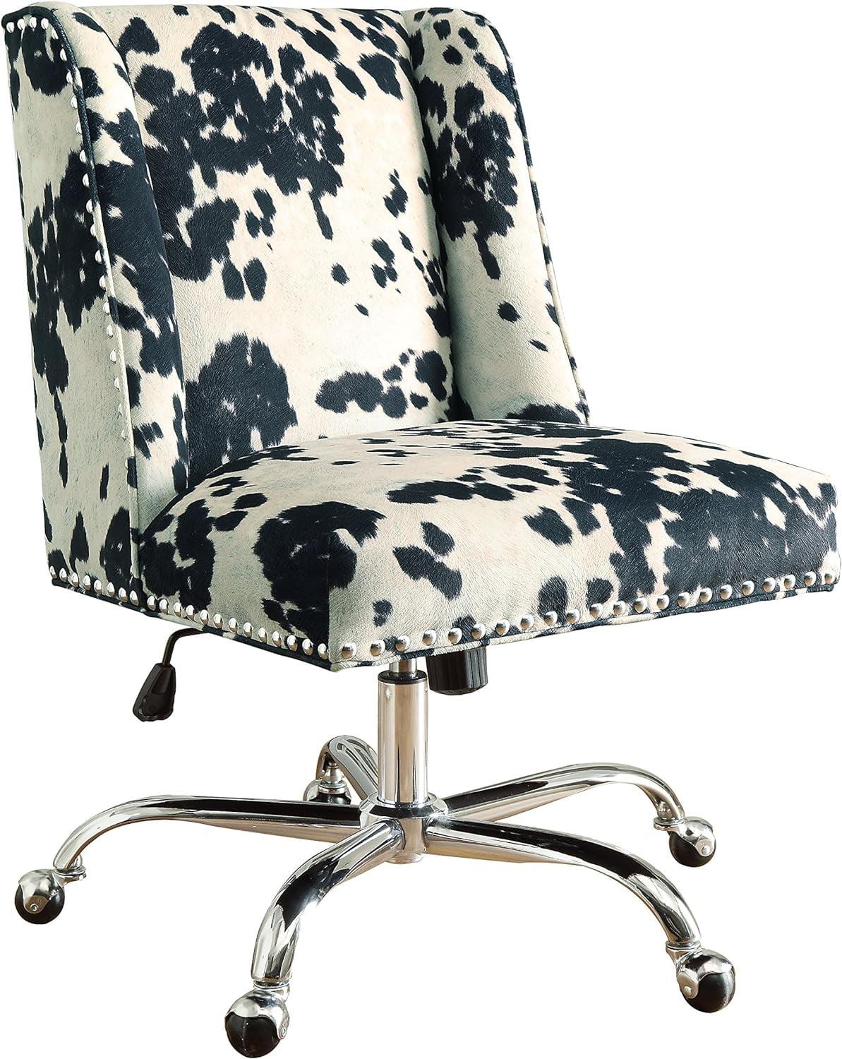 Draper Executive Swivel Office Chair in Black & White Cowhide Print