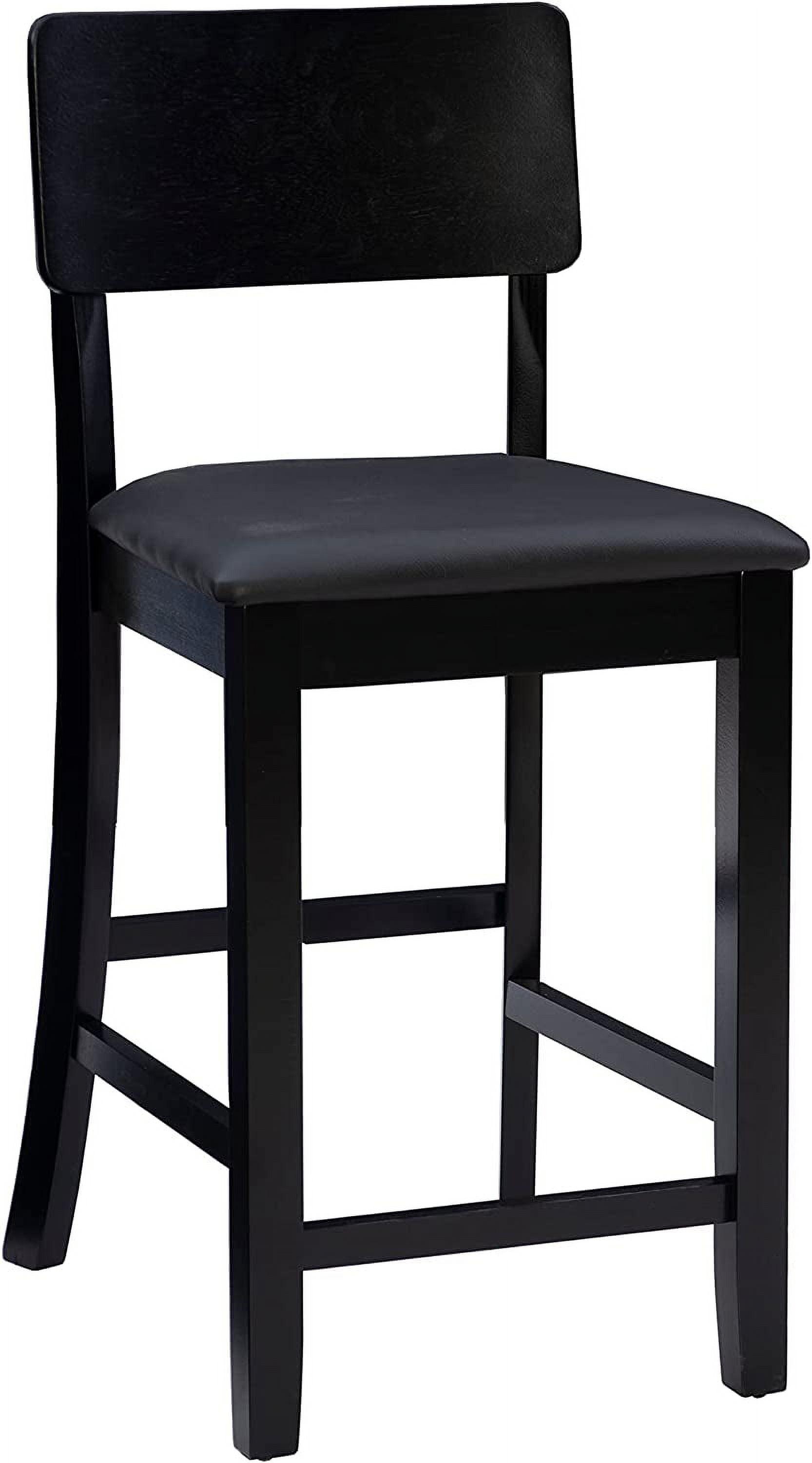 Elegant 24" Black and Cherry Wood Counter Stool with Dark Brown Faux Leather Seat