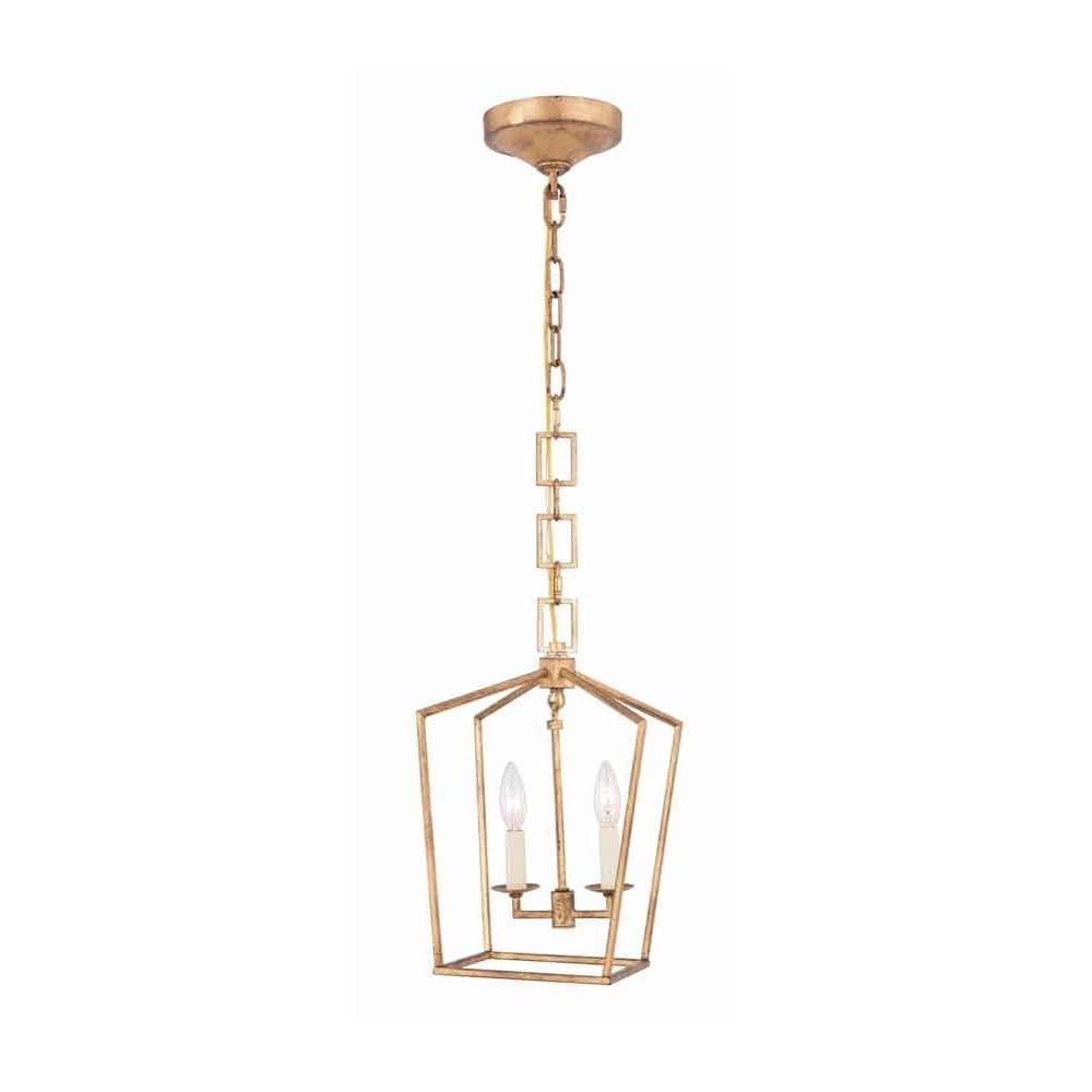 Elegant 2-Light Golden Iron and Glass LED Pendant