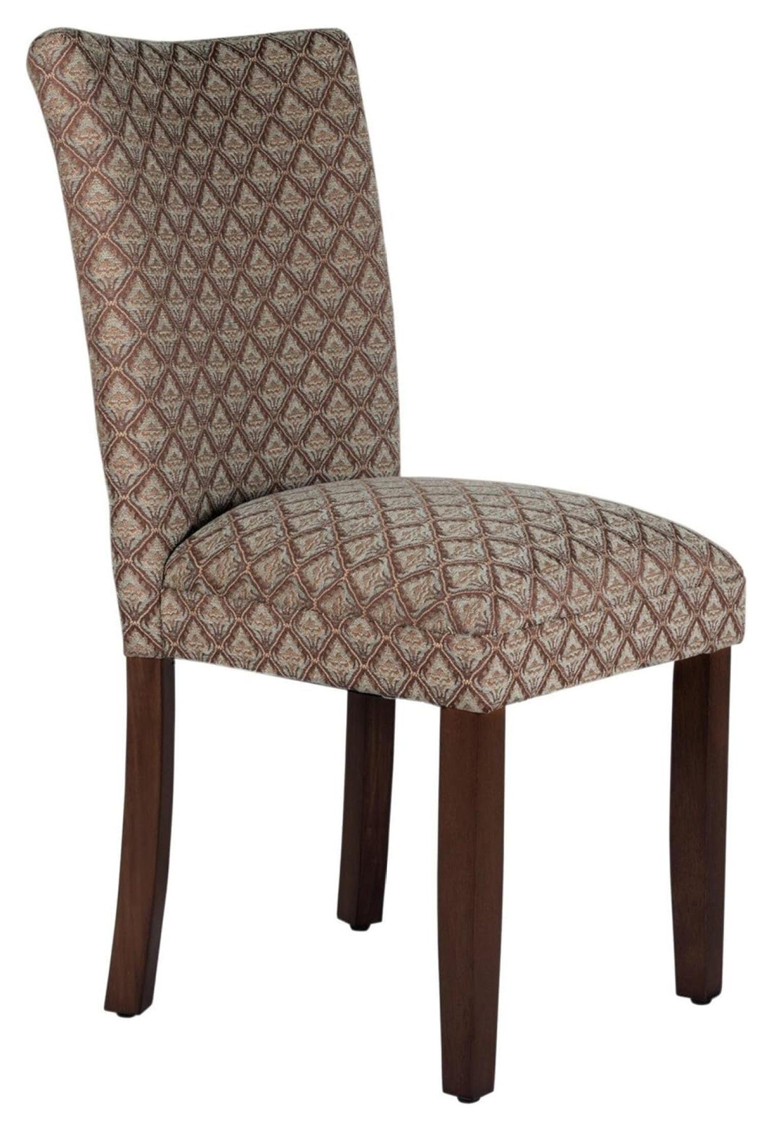 Parsons Dining Chair Blue/Brown Damask - HomePop: Cherry Wood Finish, Accent Armless Chair