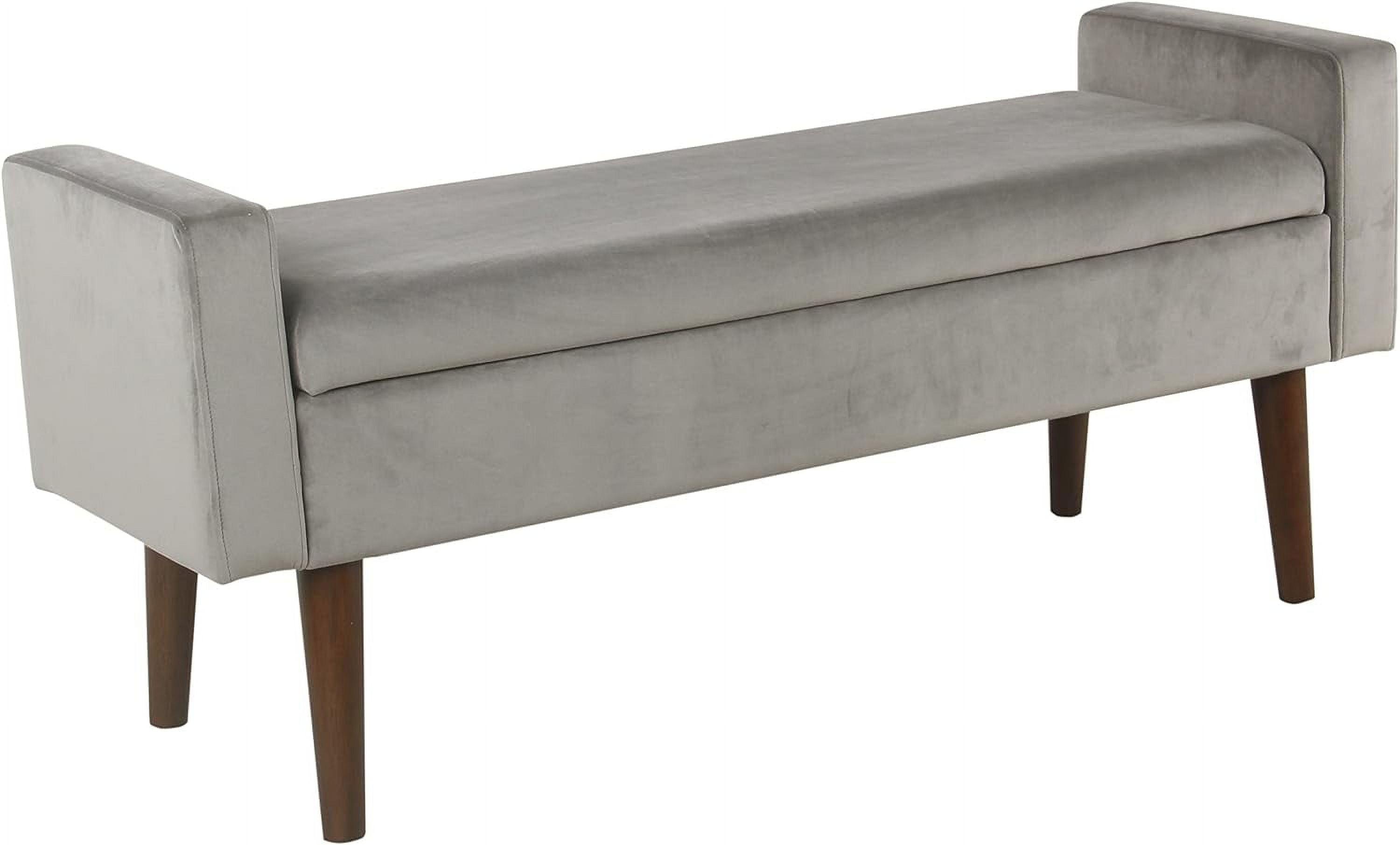 Modern Gray Velvet Upholstered Storage Bench with Tapered Wooden Feet